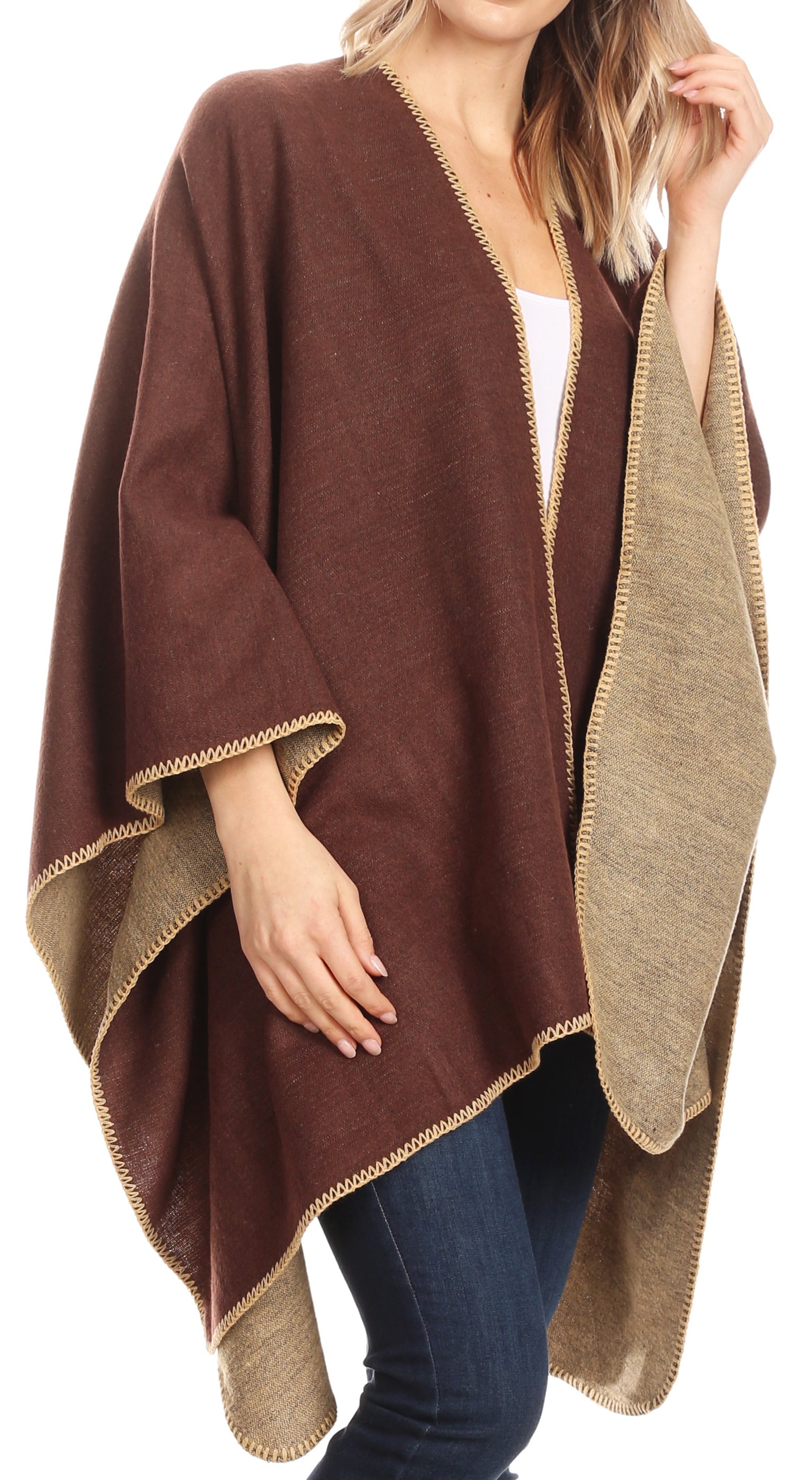 Poncho chal grande reversible para mujer Sakkas Mari, bufanda, capa, ruana y manta