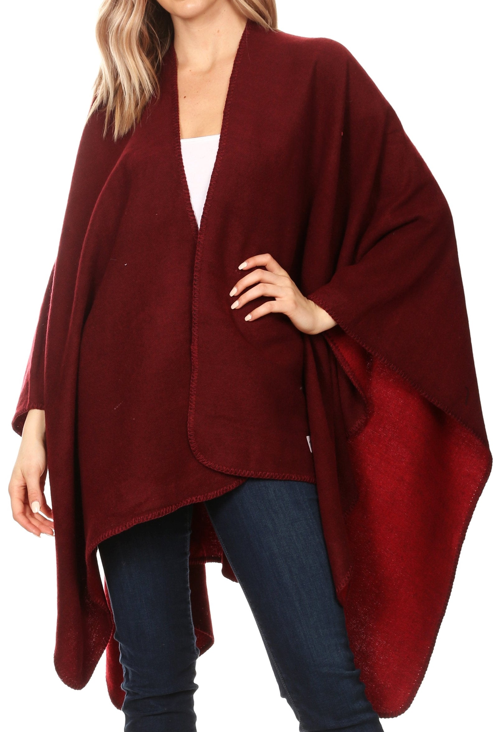Poncho chal grande reversible para mujer Sakkas Mari, bufanda, capa, ruana y manta