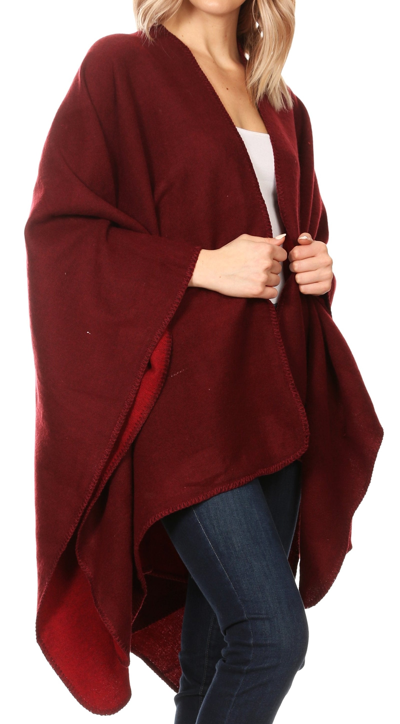 Poncho chal grande reversible para mujer Sakkas Mari, bufanda, capa, ruana y manta