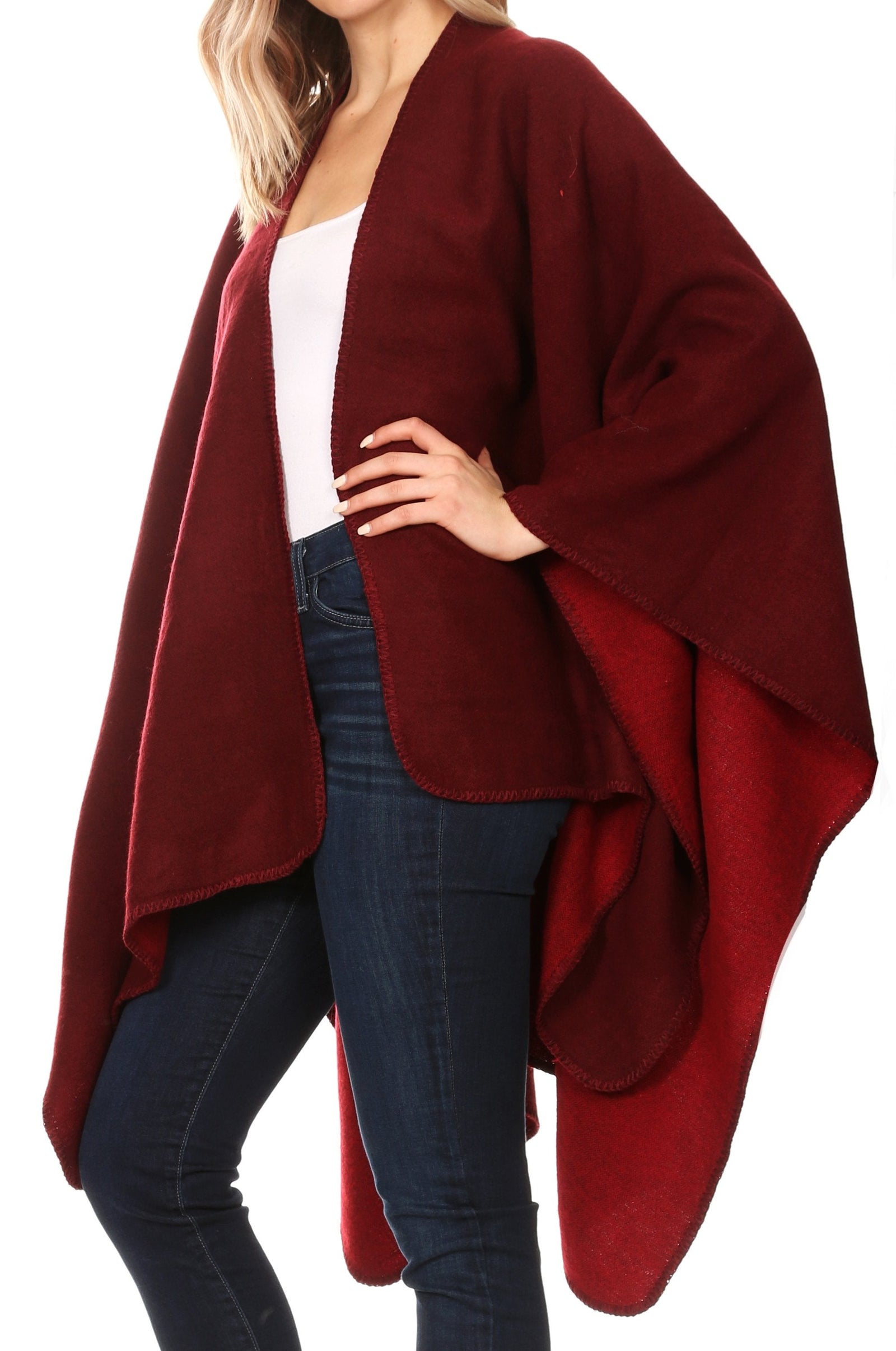 Poncho chal grande reversible para mujer Sakkas Mari, bufanda, capa, ruana y manta