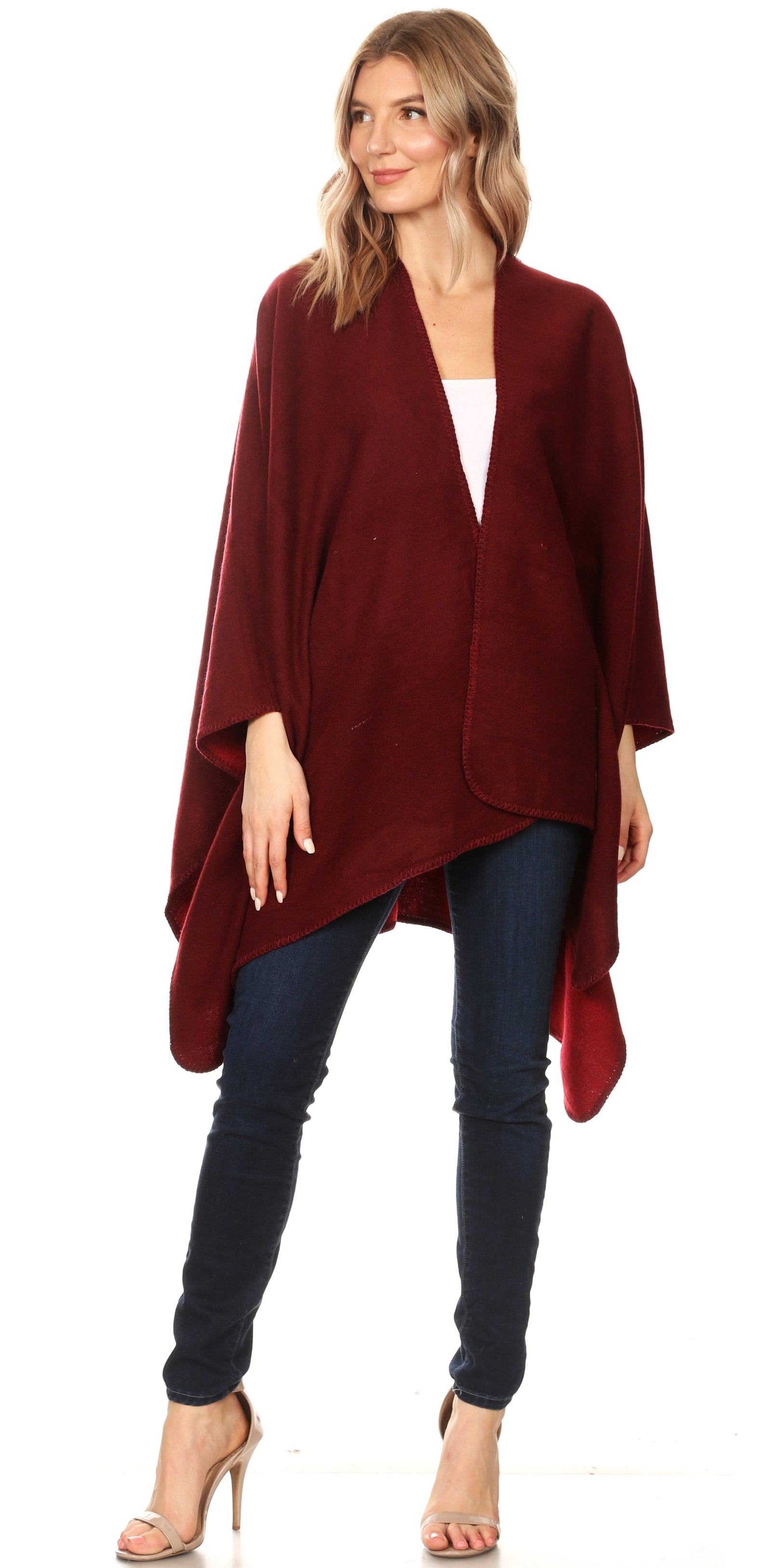 Poncho chal grande reversible para mujer Sakkas Mari, bufanda, capa, ruana y manta
