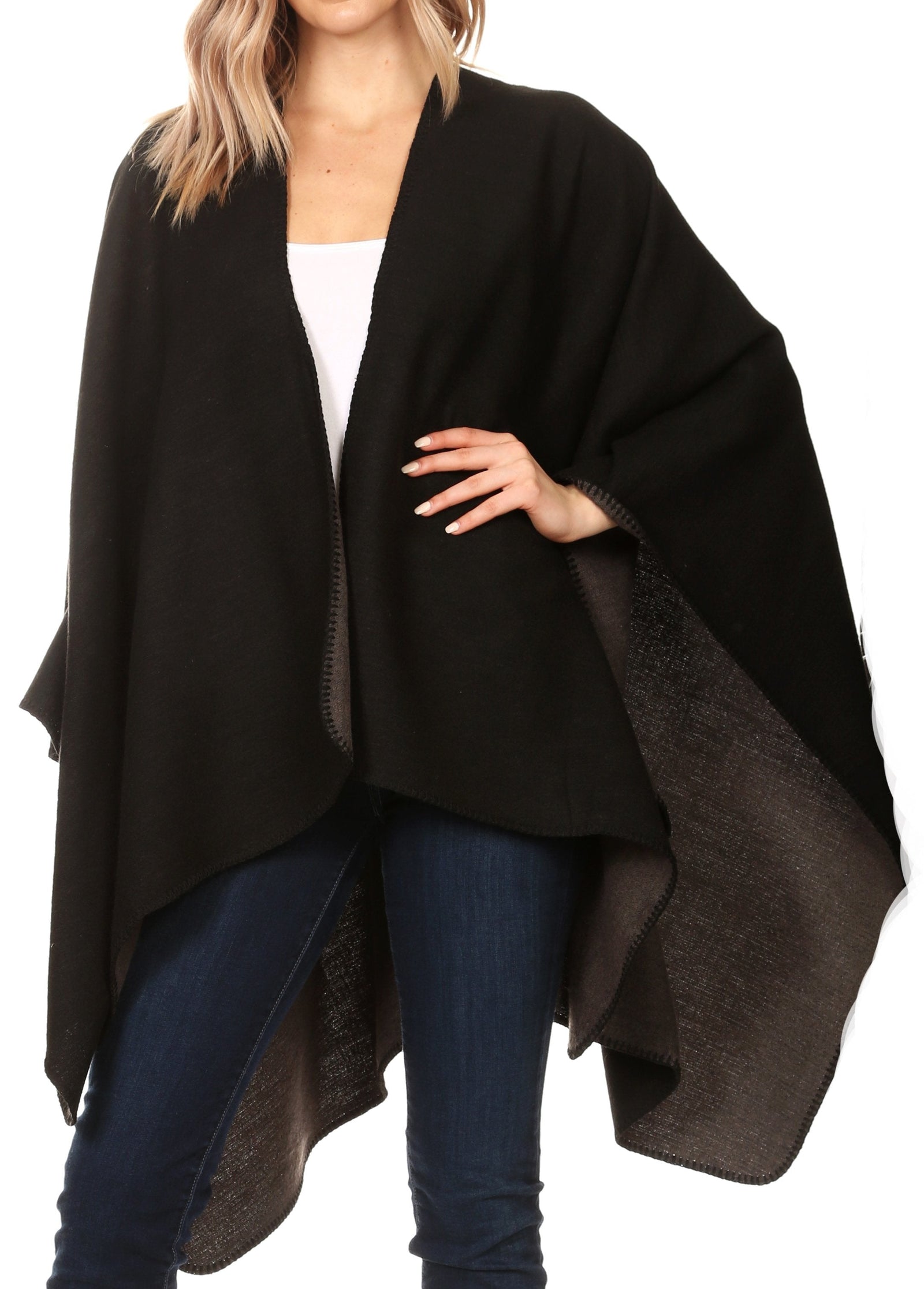 Poncho chal grande reversible para mujer Sakkas Mari, bufanda, capa, ruana y manta