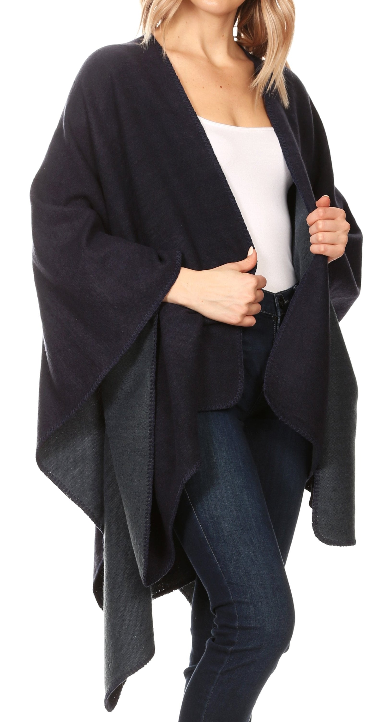 Poncho chal grande reversible para mujer Sakkas Mari, bufanda, capa, ruana y manta