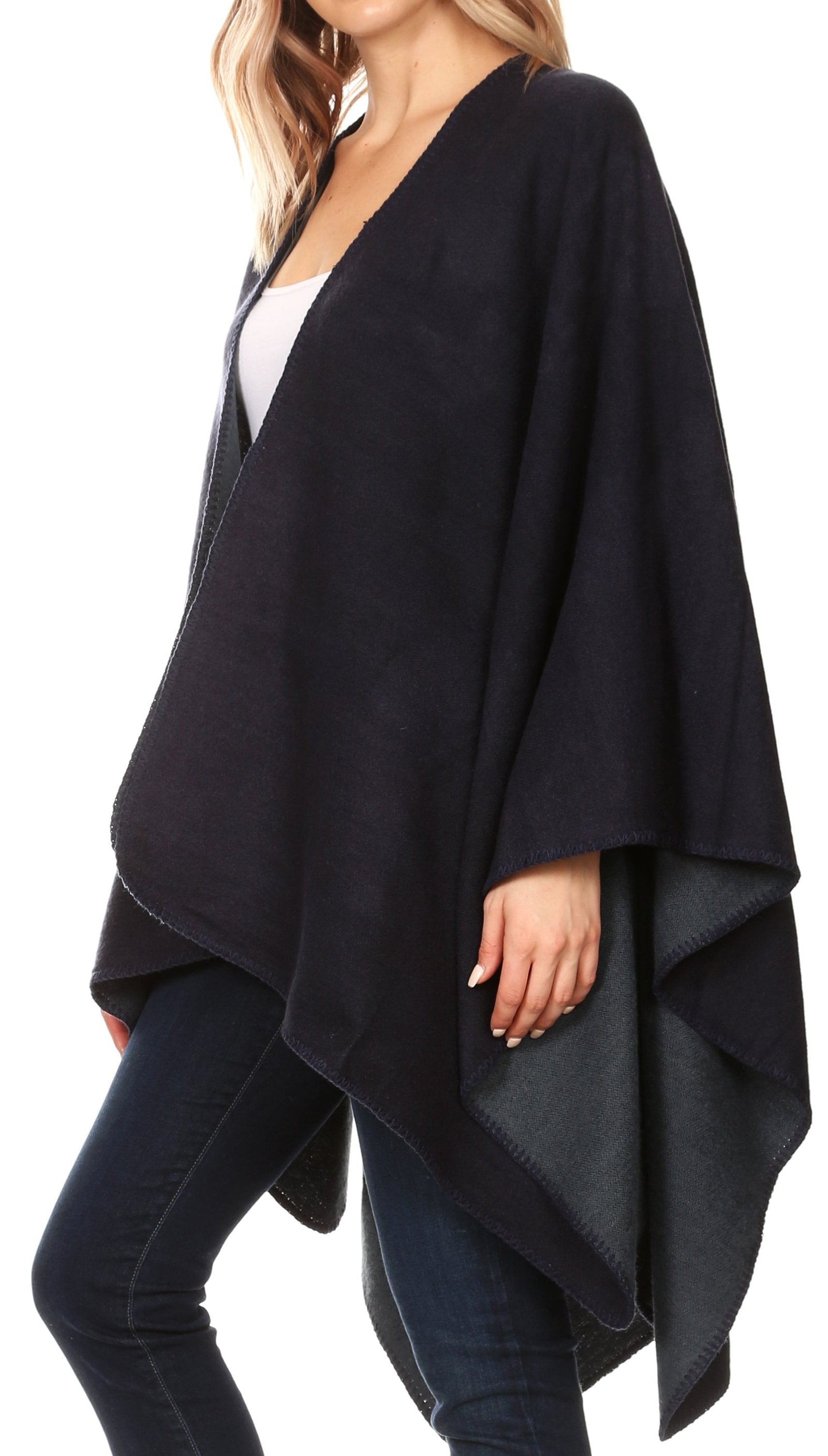 Poncho chal grande reversible para mujer Sakkas Mari, bufanda, capa, ruana y manta
