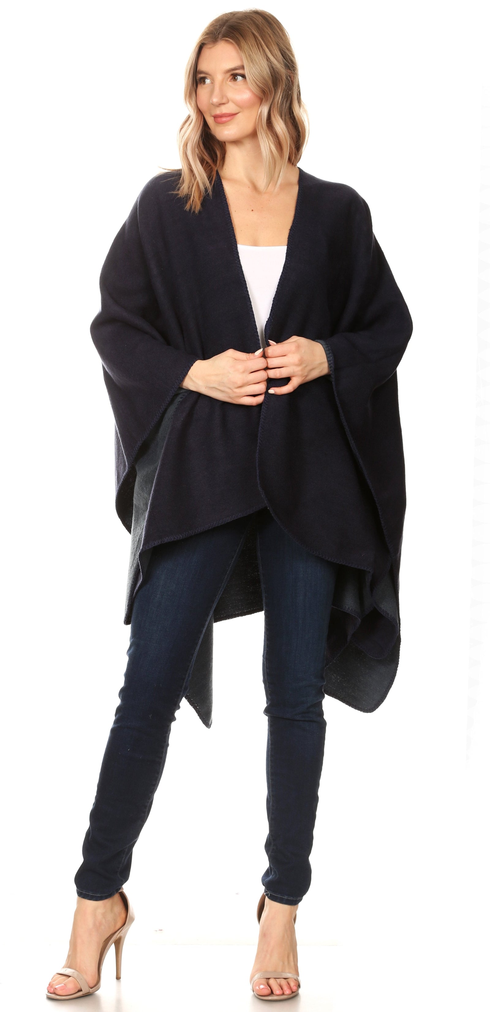 Poncho chal grande reversible para mujer Sakkas Mari, bufanda, capa, ruana y manta