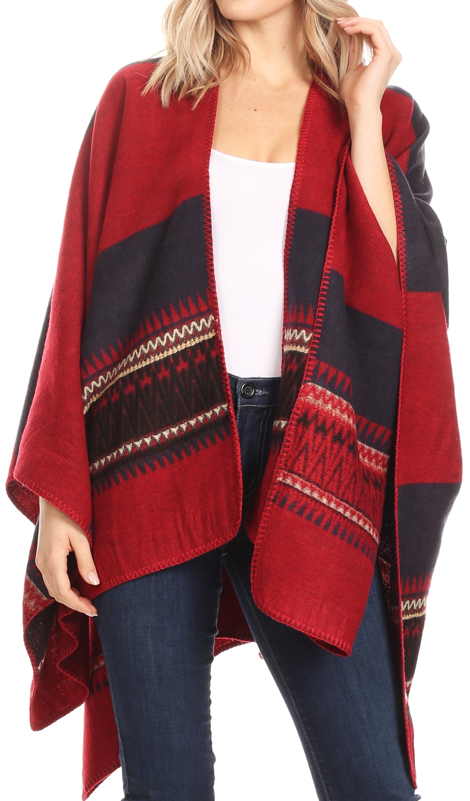 Poncho chal grande reversible para mujer Sakkas Mari, bufanda, capa, ruana y manta