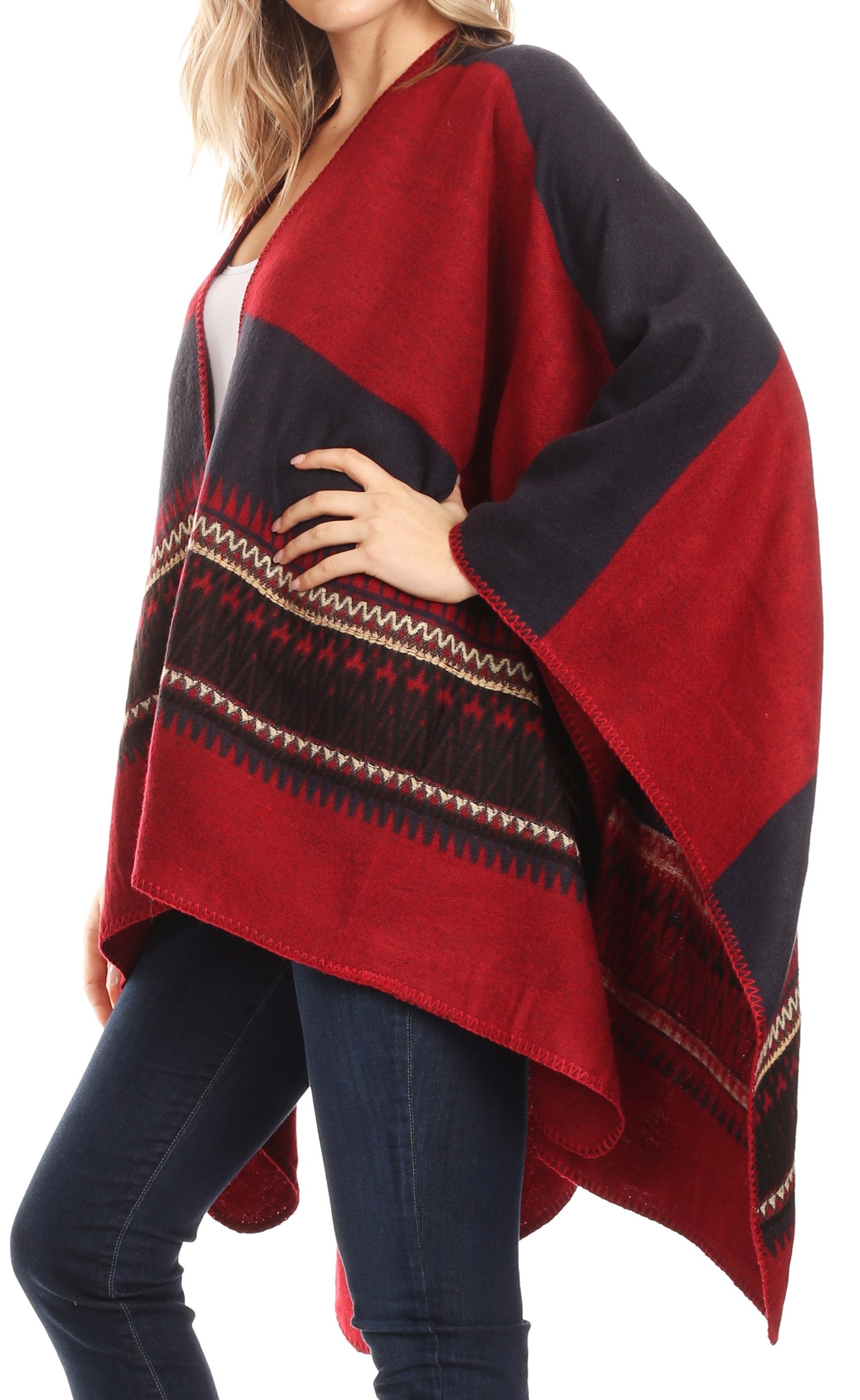 Poncho chal grande reversible para mujer Sakkas Mari, bufanda, capa, ruana y manta