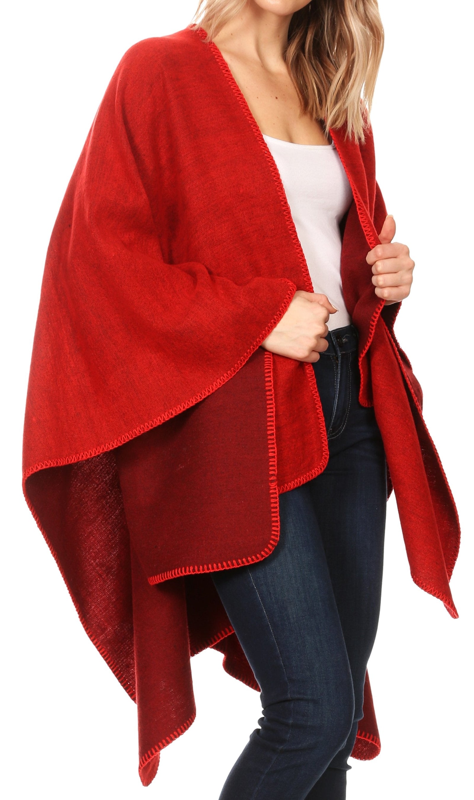 Poncho chal grande reversible para mujer Sakkas Mari, bufanda, capa, ruana y manta