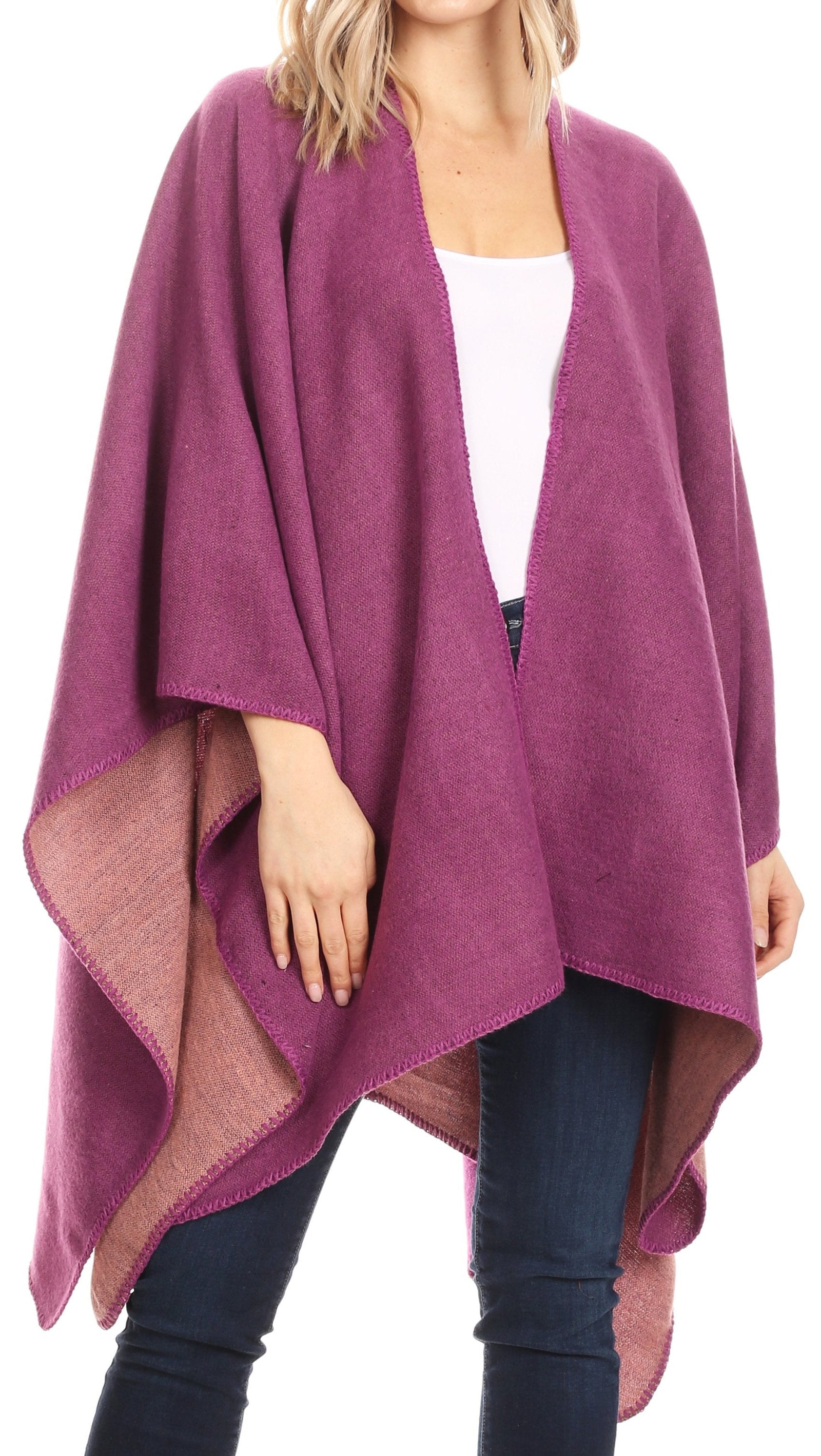 Poncho chal grande reversible para mujer Sakkas Mari, bufanda, capa, ruana y manta