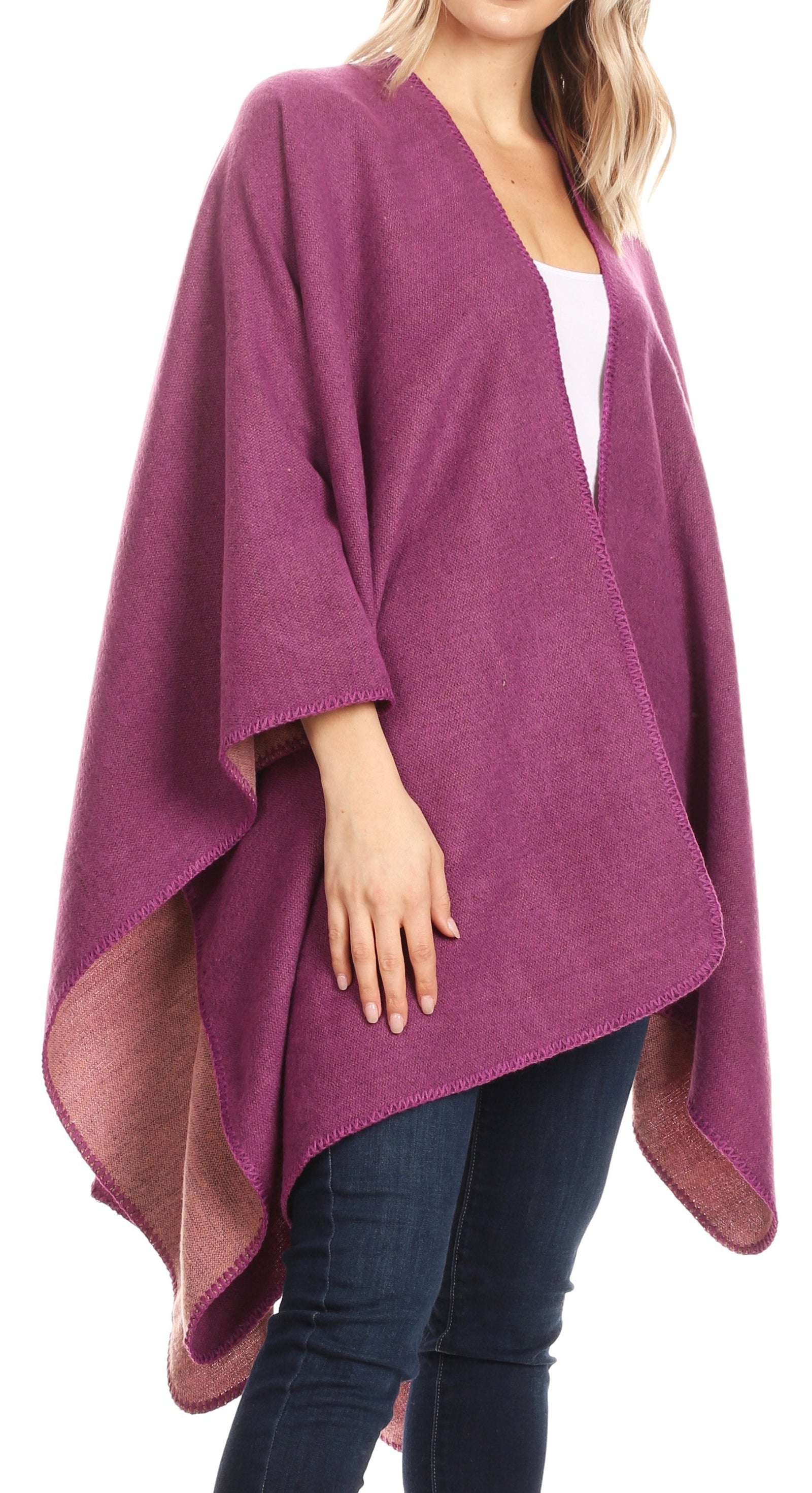 Poncho chal grande reversible para mujer Sakkas Mari, bufanda, capa, ruana y manta