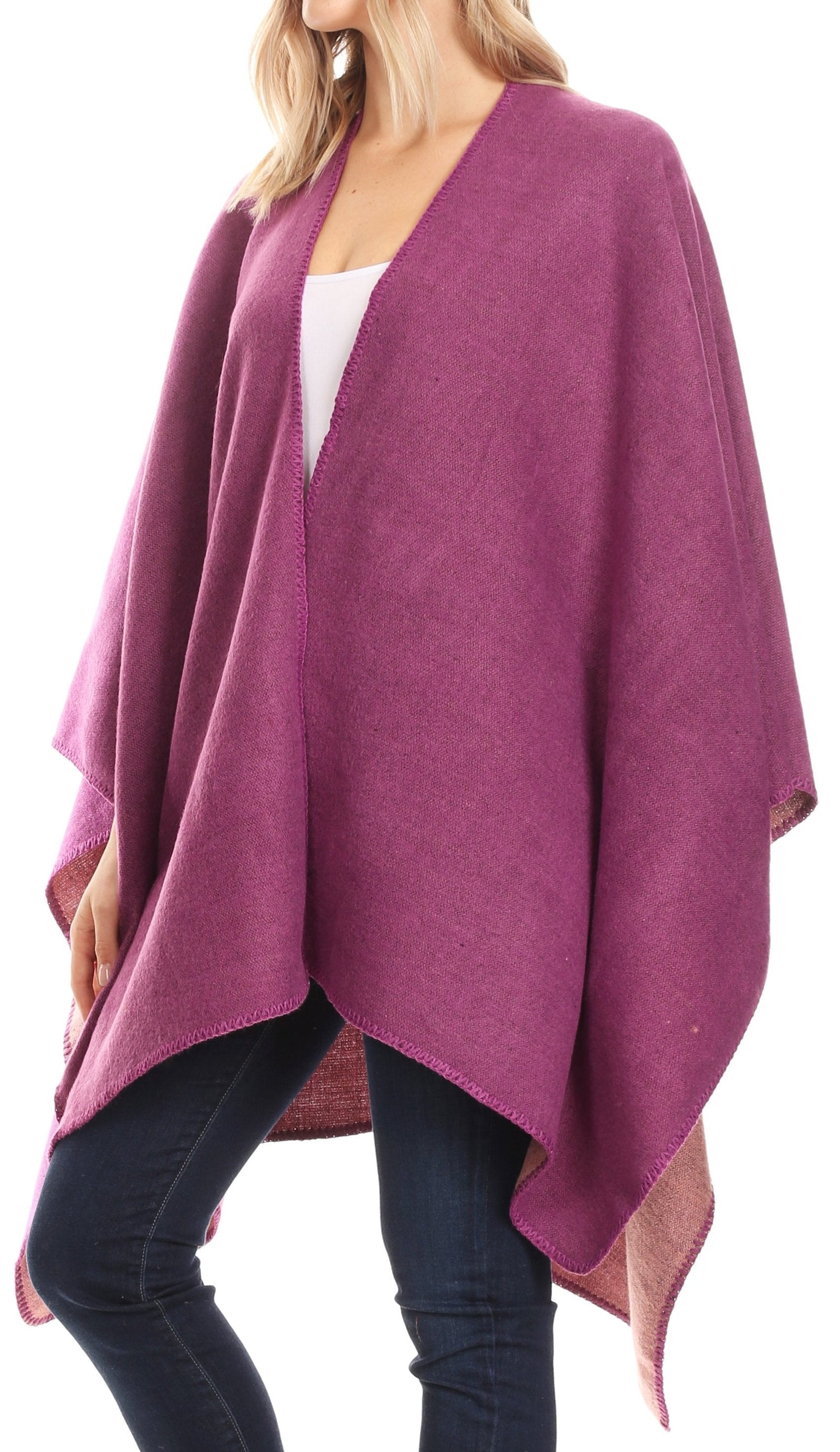 Poncho chal grande reversible para mujer Sakkas Mari, bufanda, capa, ruana y manta