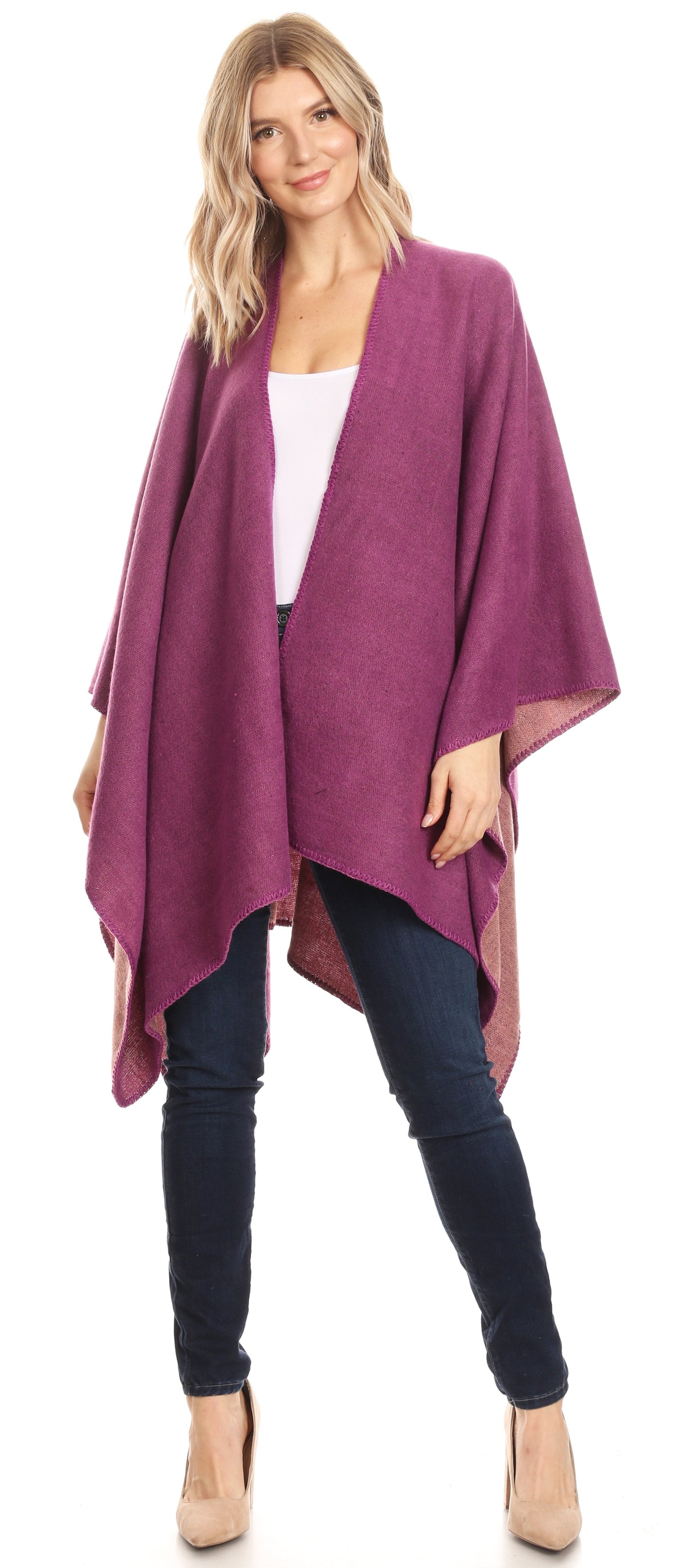 Poncho chal grande reversible para mujer Sakkas Mari, bufanda, capa, ruana y manta