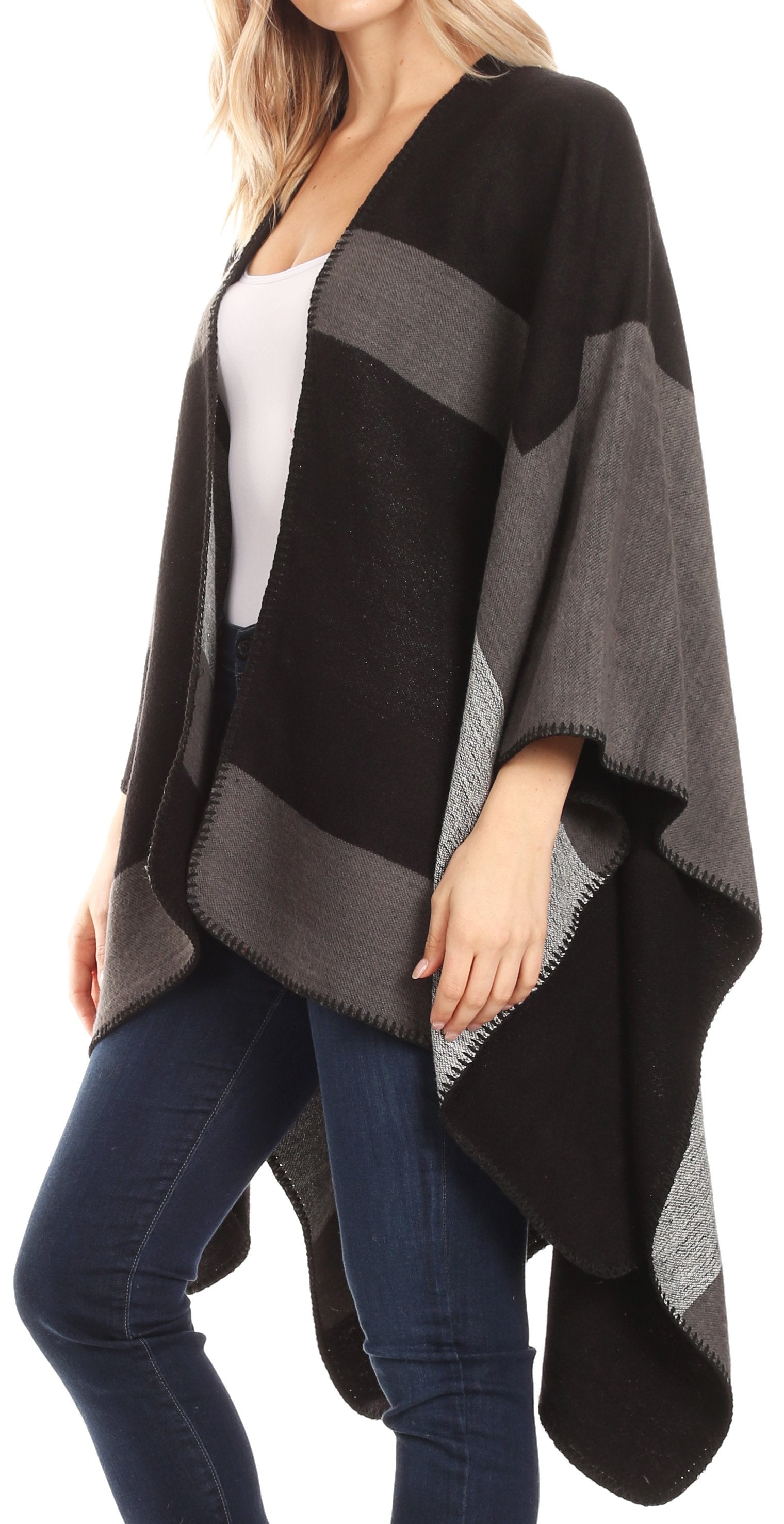 Poncho chal grande reversible para mujer Sakkas Mari, bufanda, capa, ruana y manta