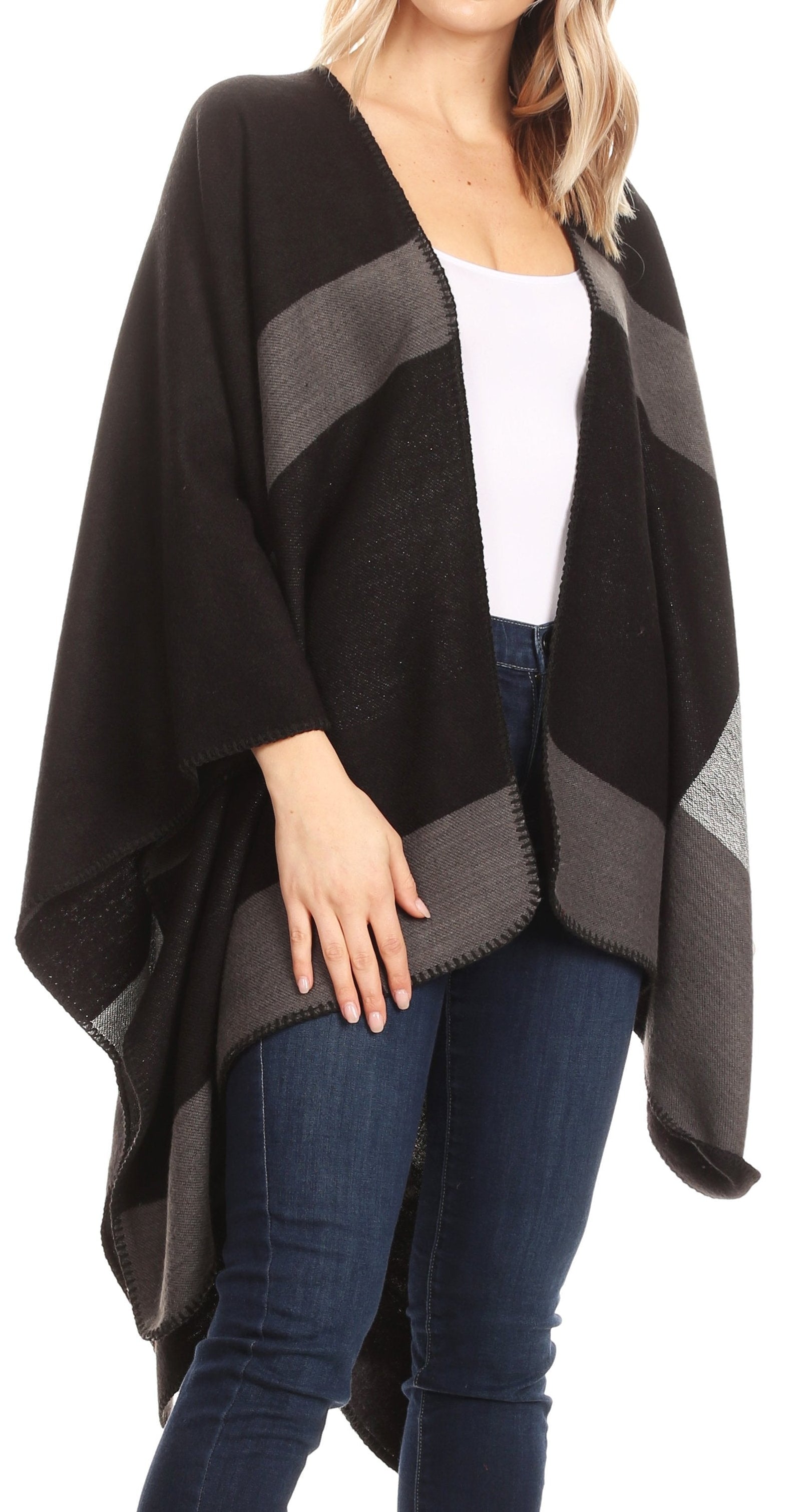 Poncho chal grande reversible para mujer Sakkas Mari, bufanda, capa, ruana y manta