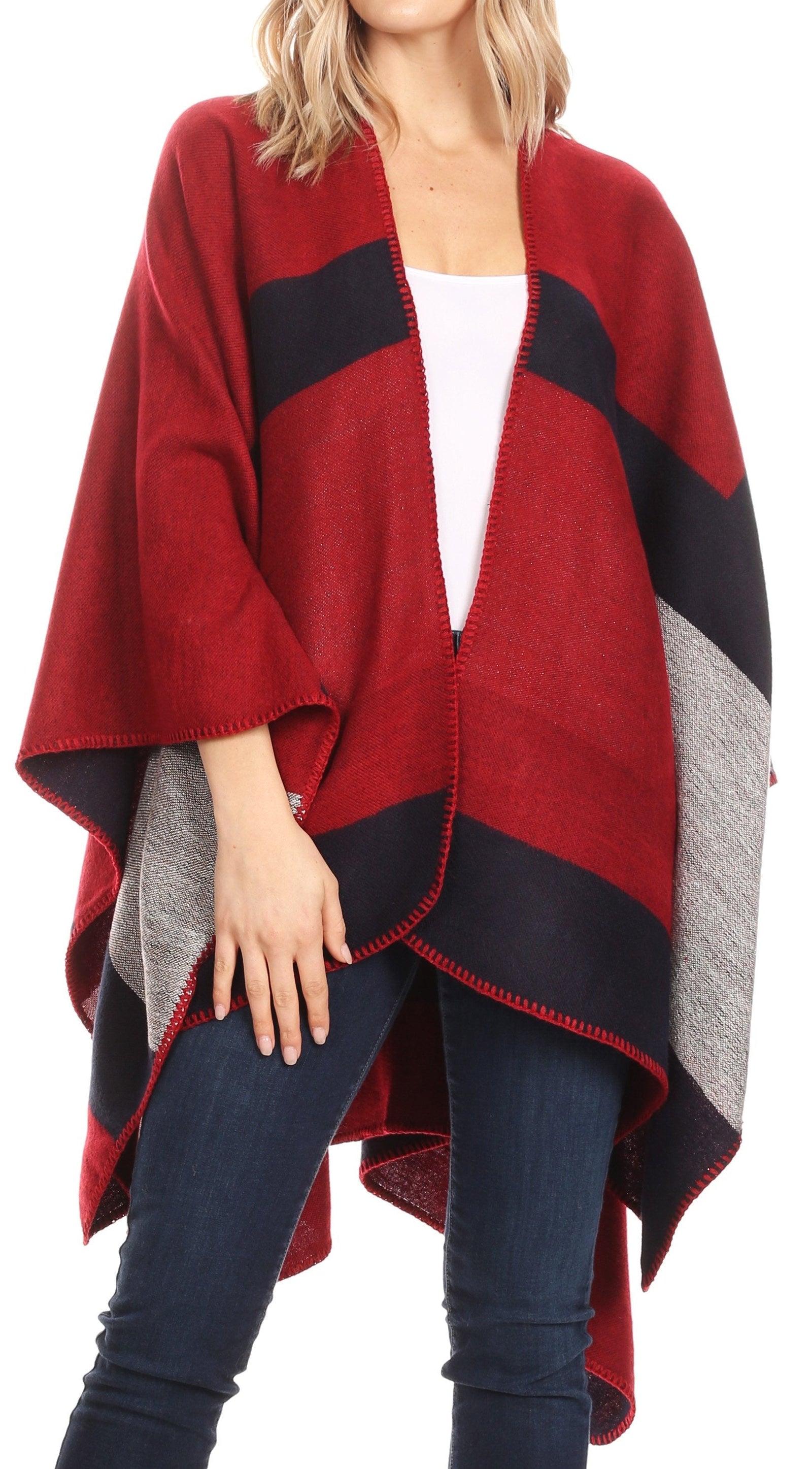 Poncho chal grande reversible para mujer Sakkas Mari, bufanda, capa, ruana y manta
