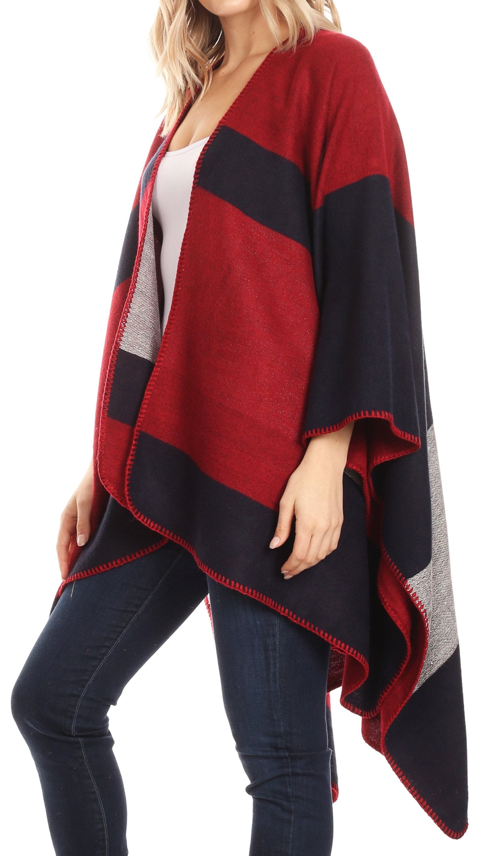 Poncho chal grande reversible para mujer Sakkas Mari, bufanda, capa, ruana y manta
