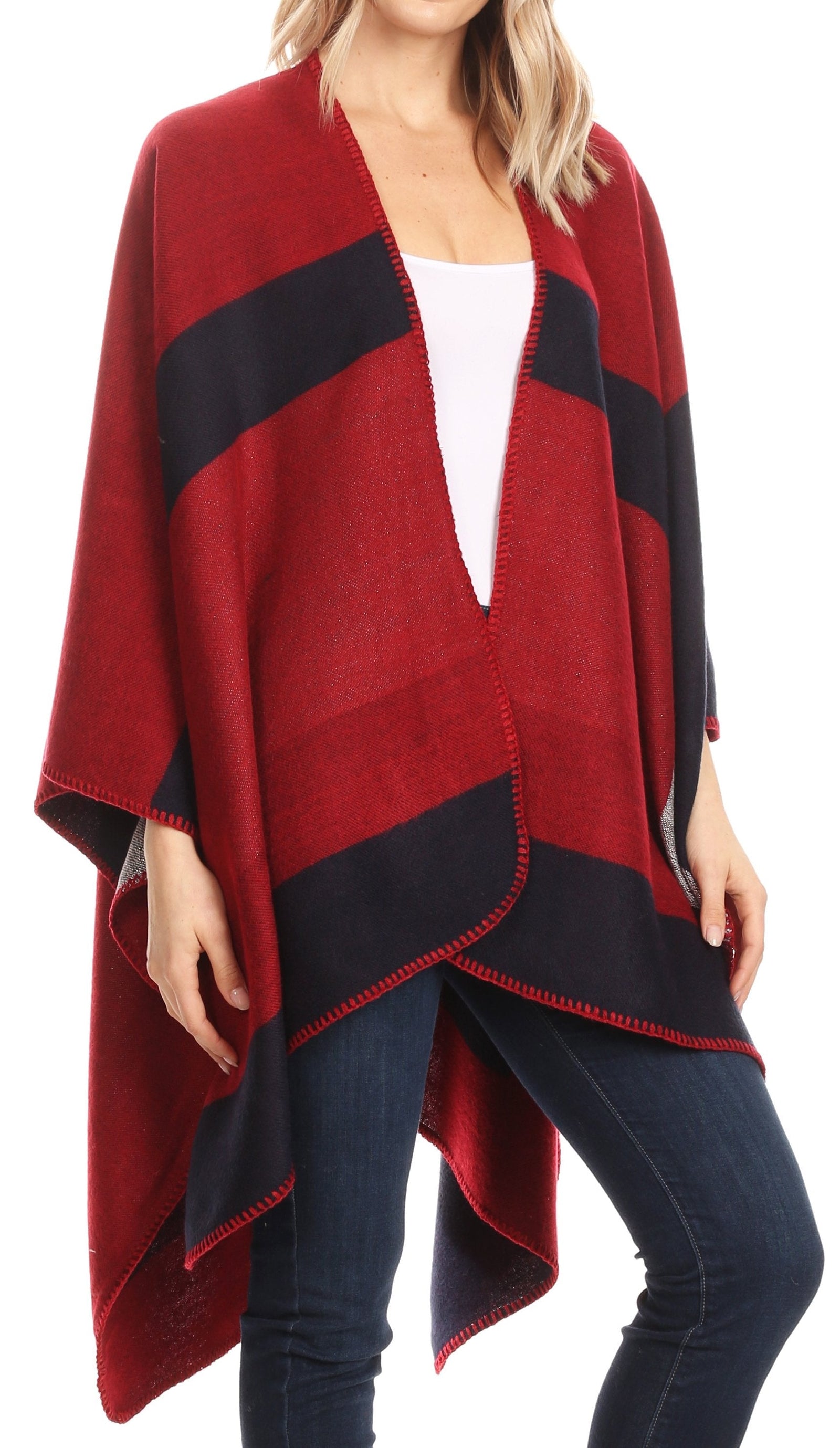 Poncho chal grande reversible para mujer Sakkas Mari, bufanda, capa, ruana y manta