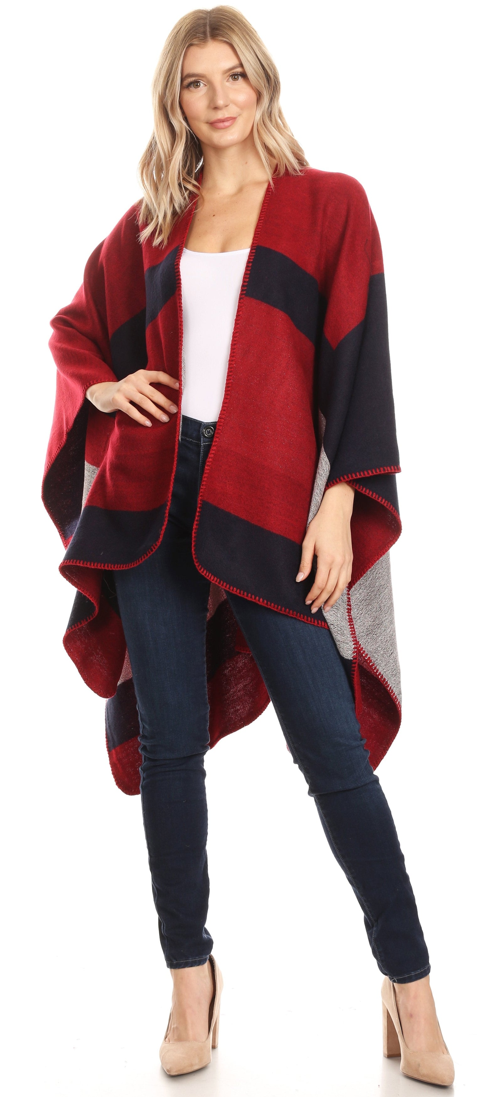 Poncho chal grande reversible para mujer Sakkas Mari, bufanda, capa, ruana y manta