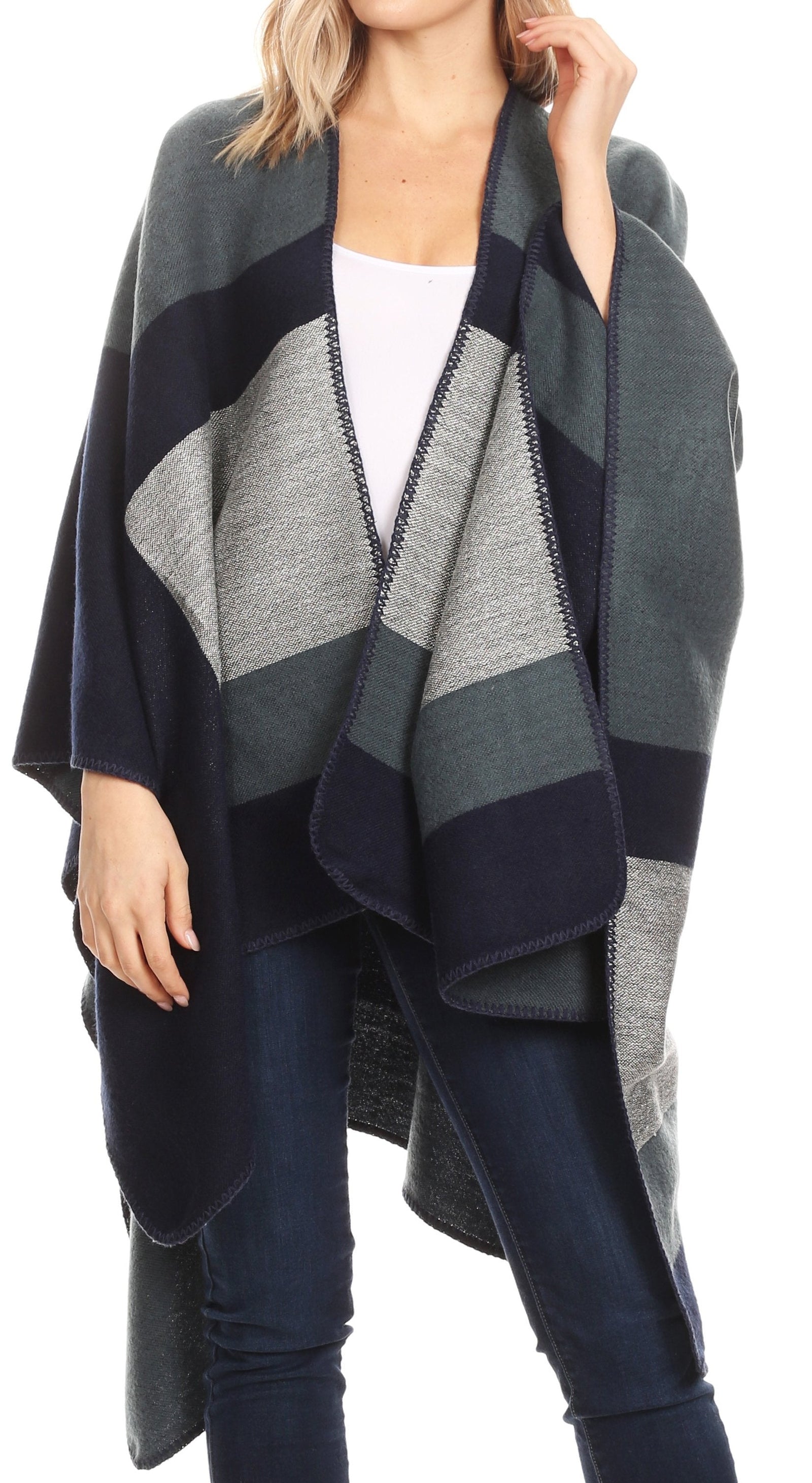Poncho chal grande reversible para mujer Sakkas Mari, bufanda, capa, ruana y manta