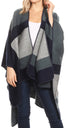 Poncho chal grande reversible para mujer Sakkas Mari, bufanda, capa, ruana y manta