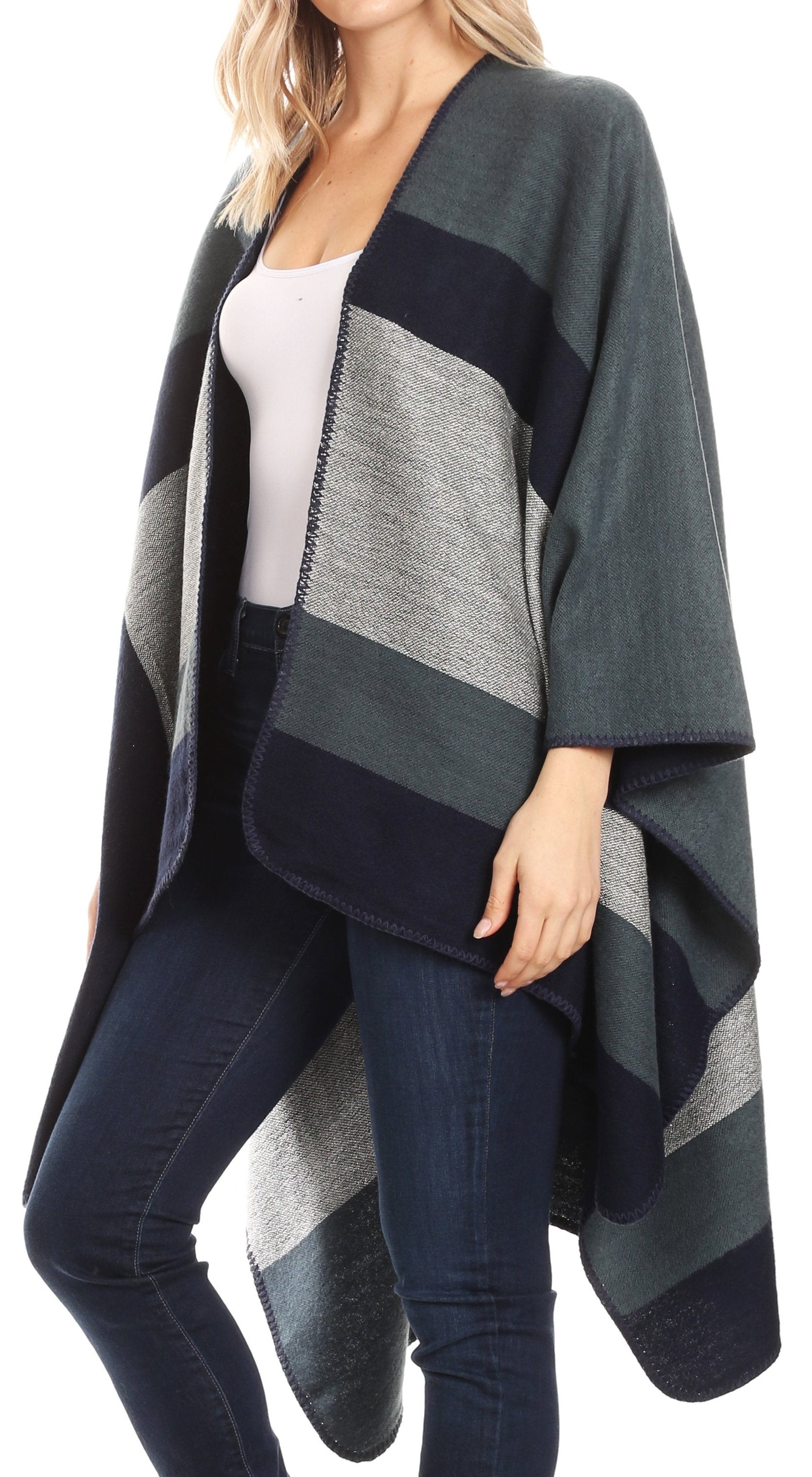 Poncho chal grande reversible para mujer Sakkas Mari, bufanda, capa, ruana y manta