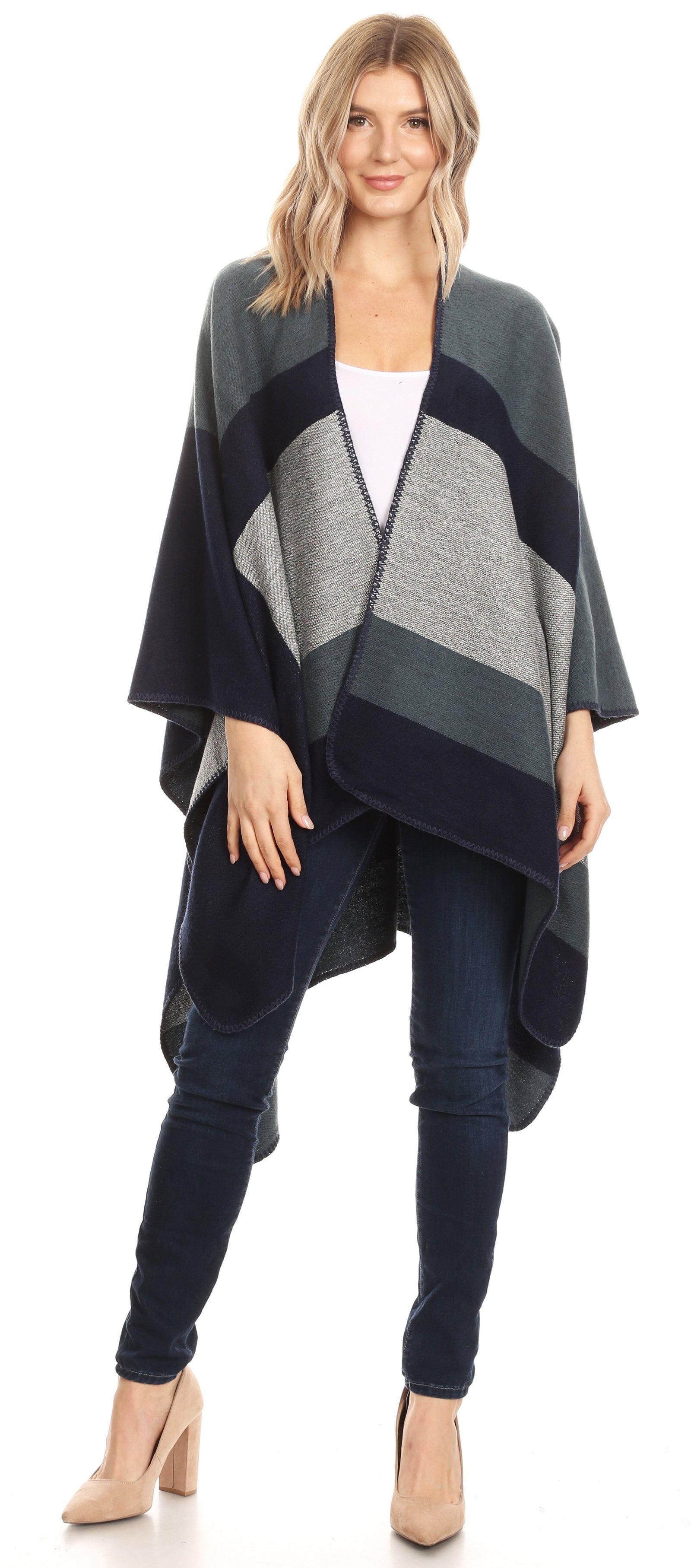 Poncho chal grande reversible para mujer Sakkas Mari, bufanda, capa, ruana y manta