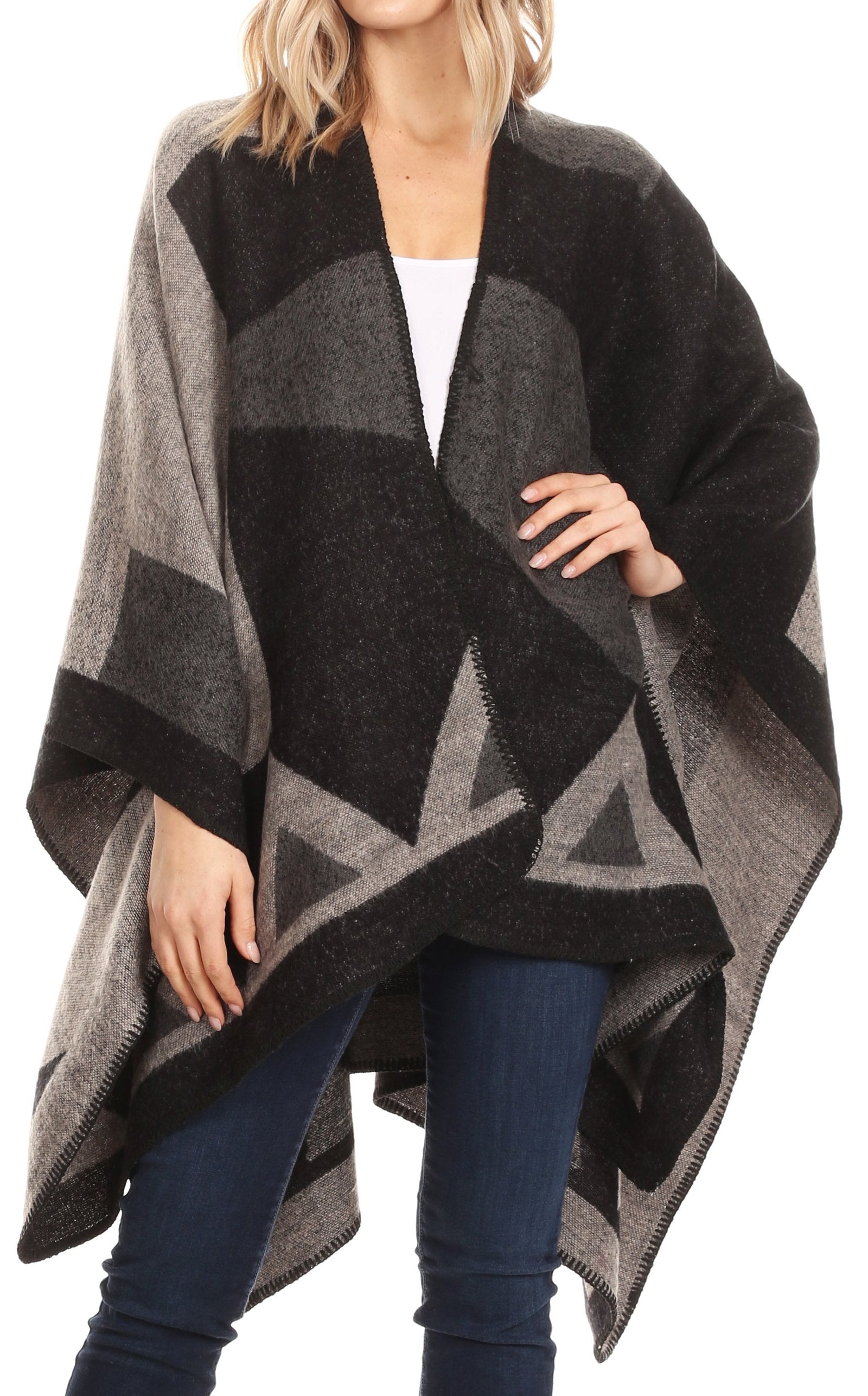 Poncho chal grande reversible para mujer Sakkas Mari, bufanda, capa, ruana y manta