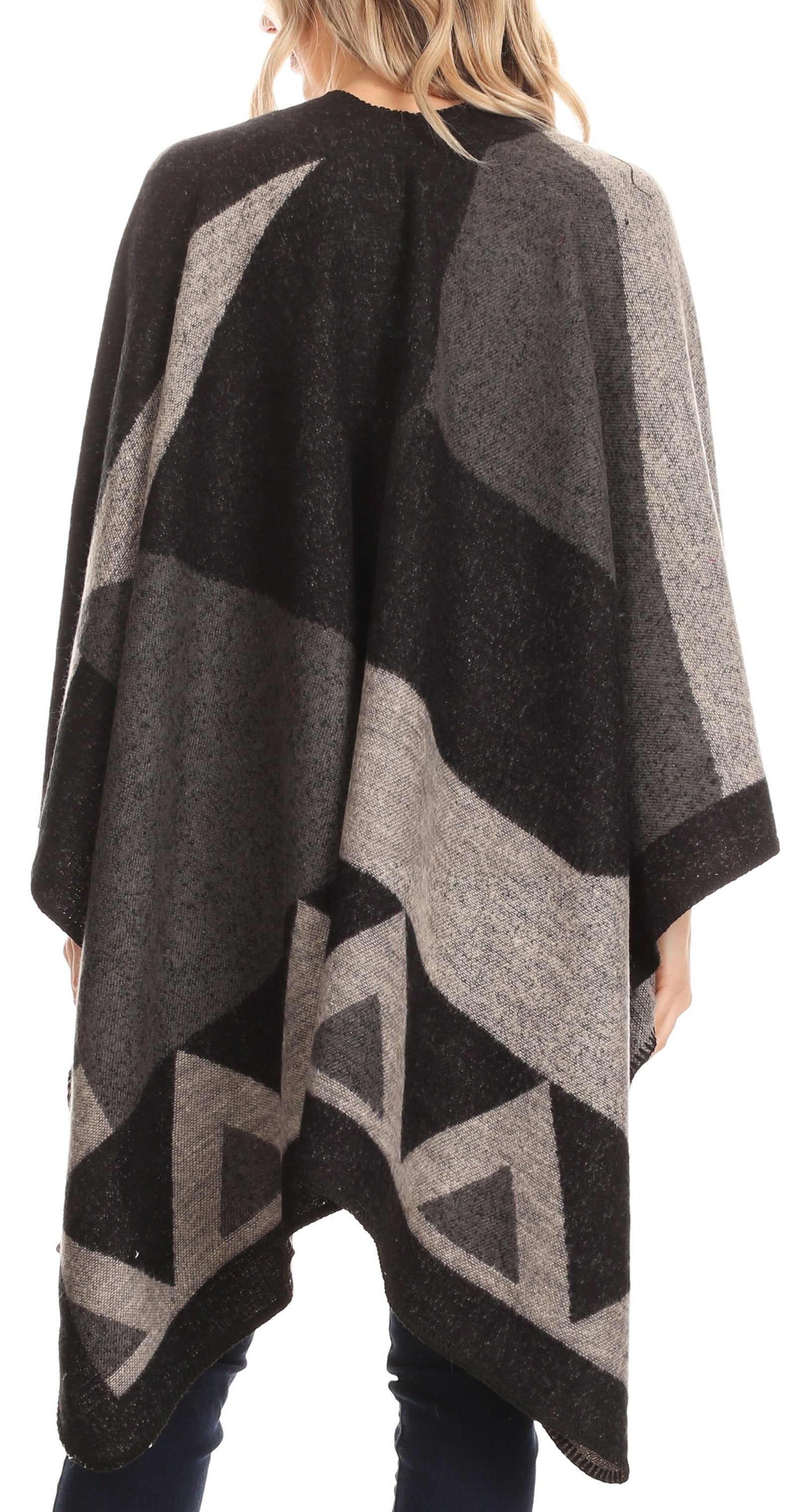 Poncho chal grande reversible para mujer Sakkas Mari, bufanda, capa, ruana y manta