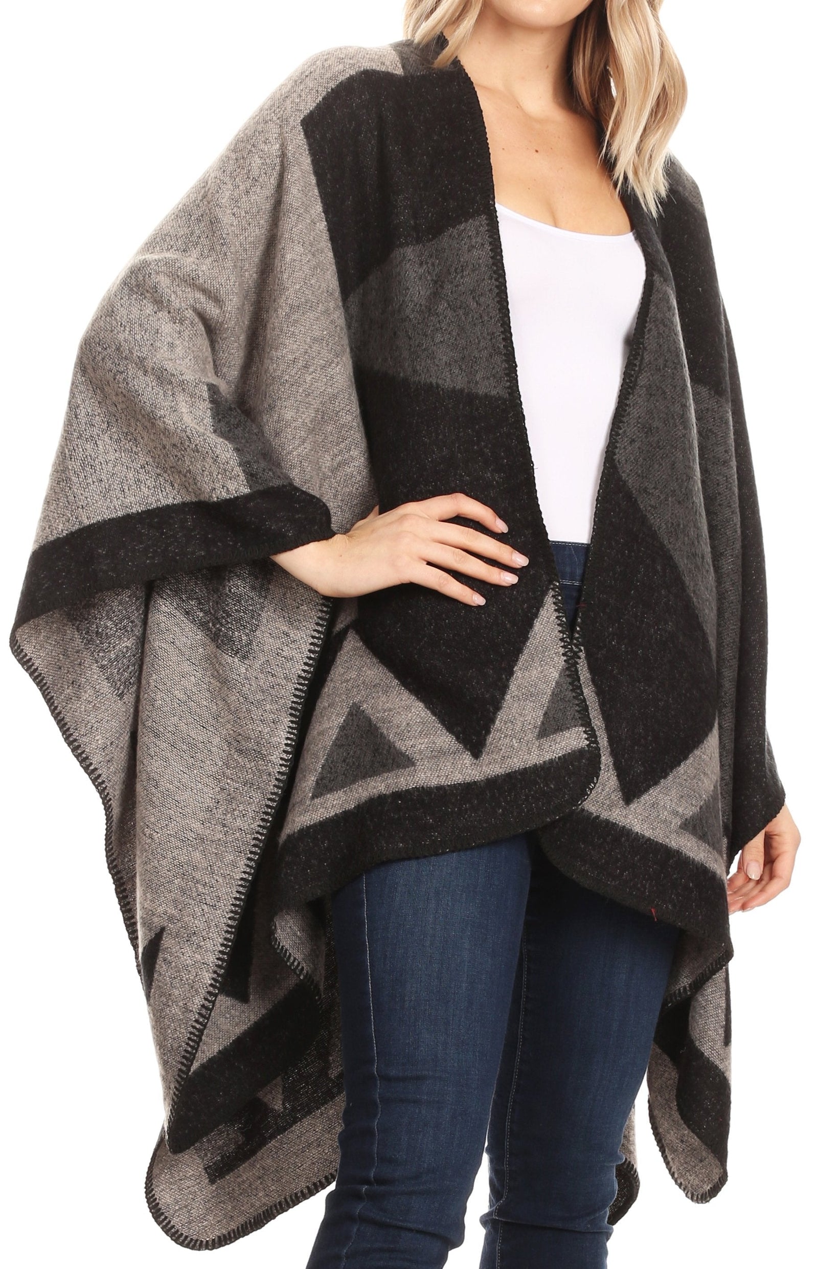 Poncho chal grande reversible para mujer Sakkas Mari, bufanda, capa, ruana y manta