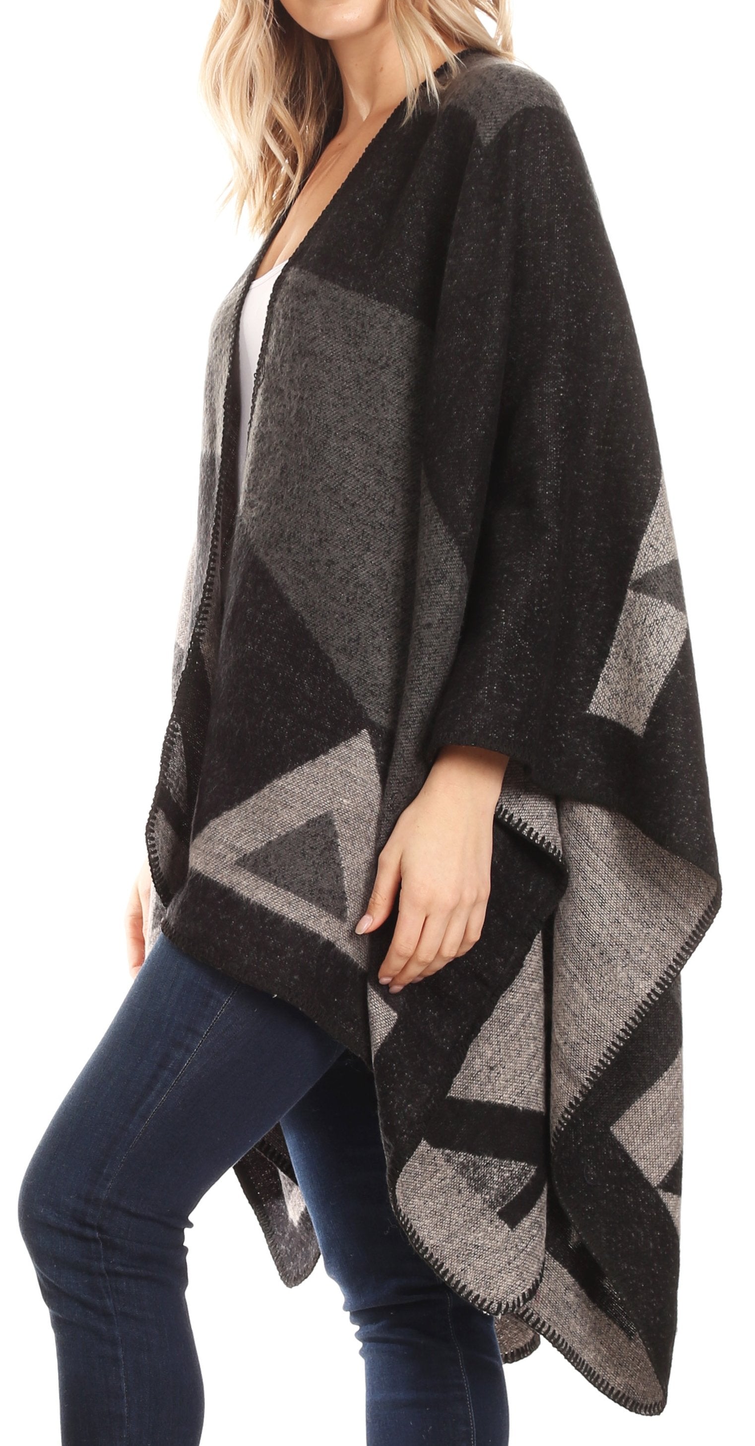 Poncho chal grande reversible para mujer Sakkas Mari, bufanda, capa, ruana y manta
