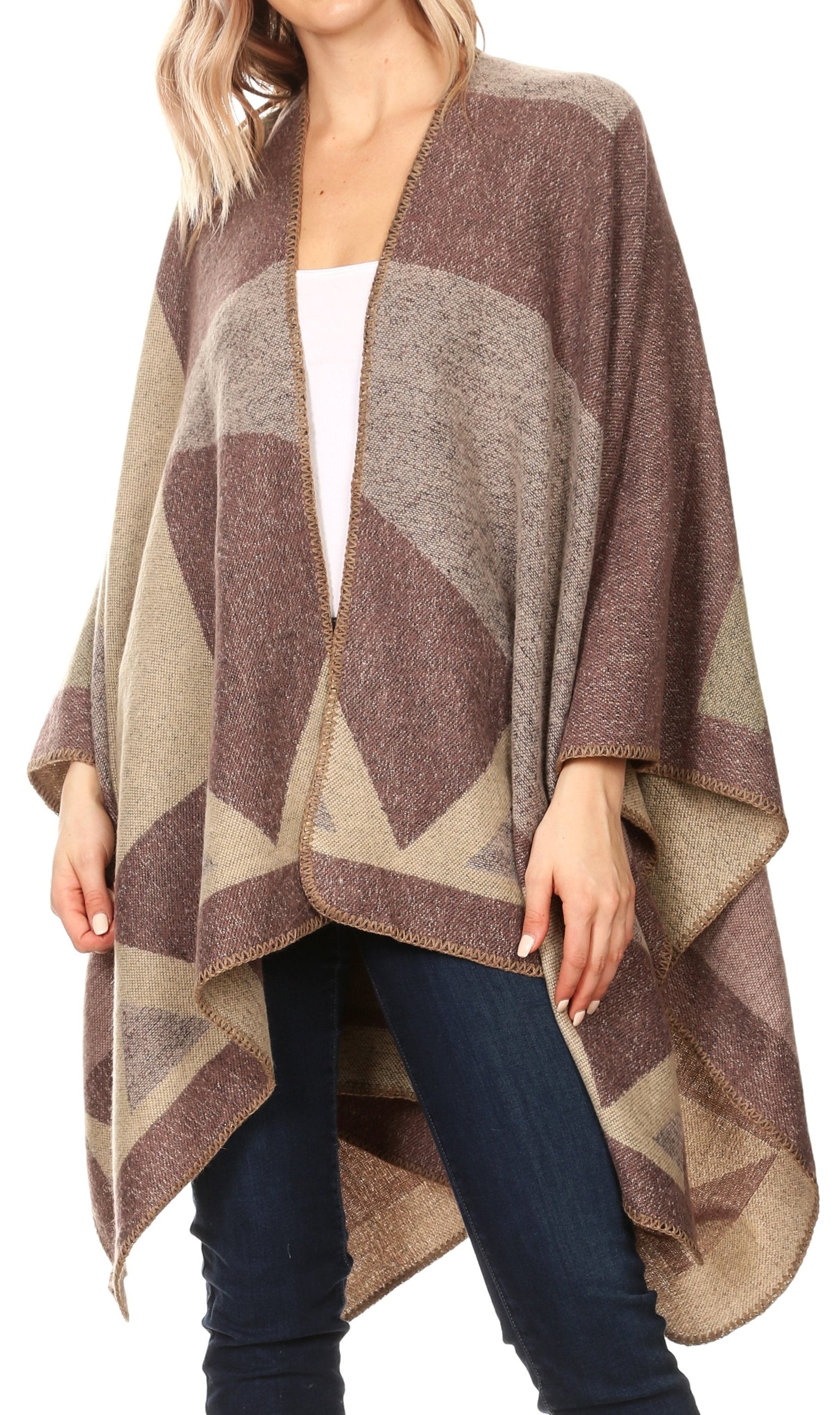 Poncho chal grande reversible para mujer Sakkas Mari, bufanda, capa, ruana y manta