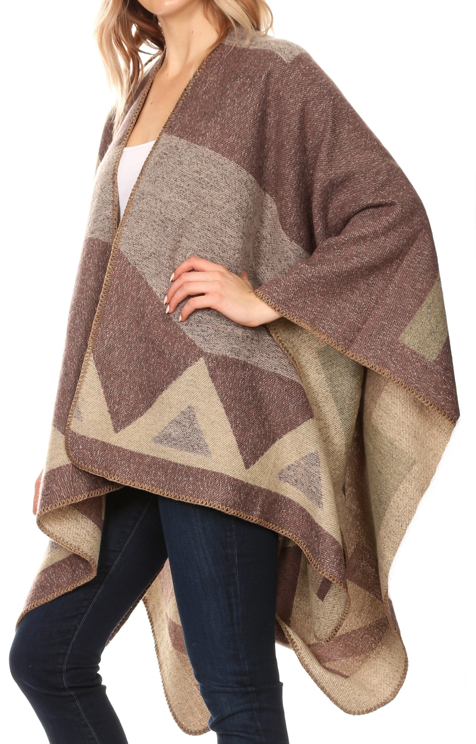 Poncho chal grande reversible para mujer Sakkas Mari, bufanda, capa, ruana y manta