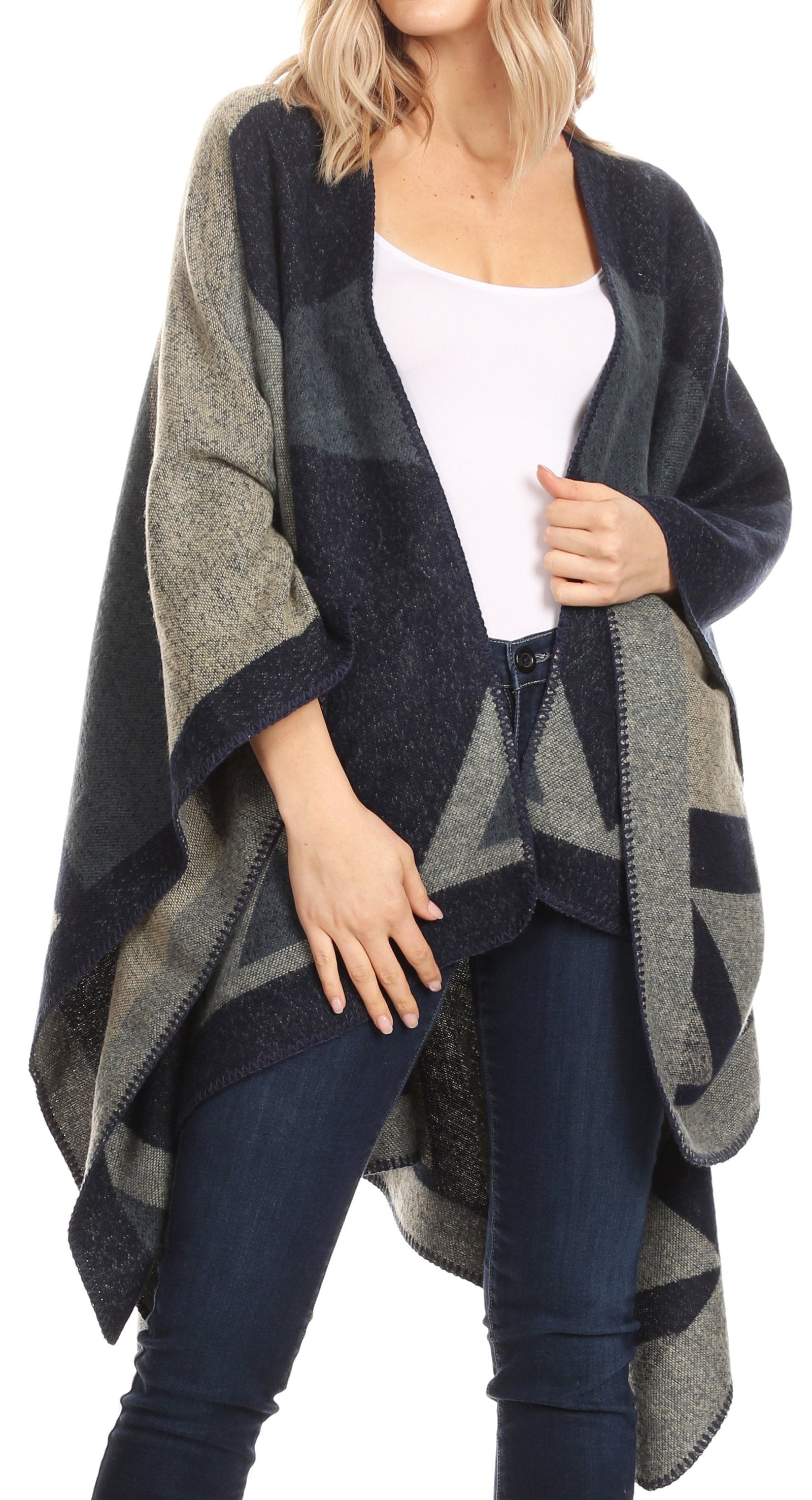 Poncho chal grande reversible para mujer Sakkas Mari, bufanda, capa, ruana y manta
