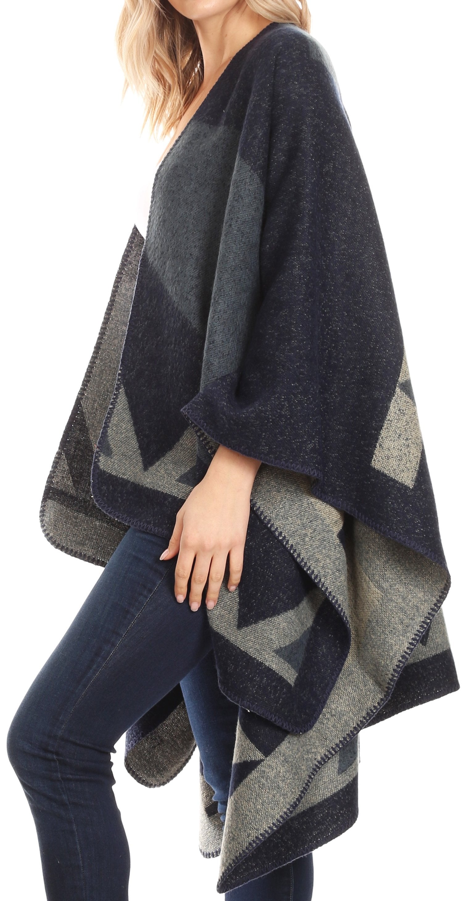 Poncho chal grande reversible para mujer Sakkas Mari, bufanda, capa, ruana y manta