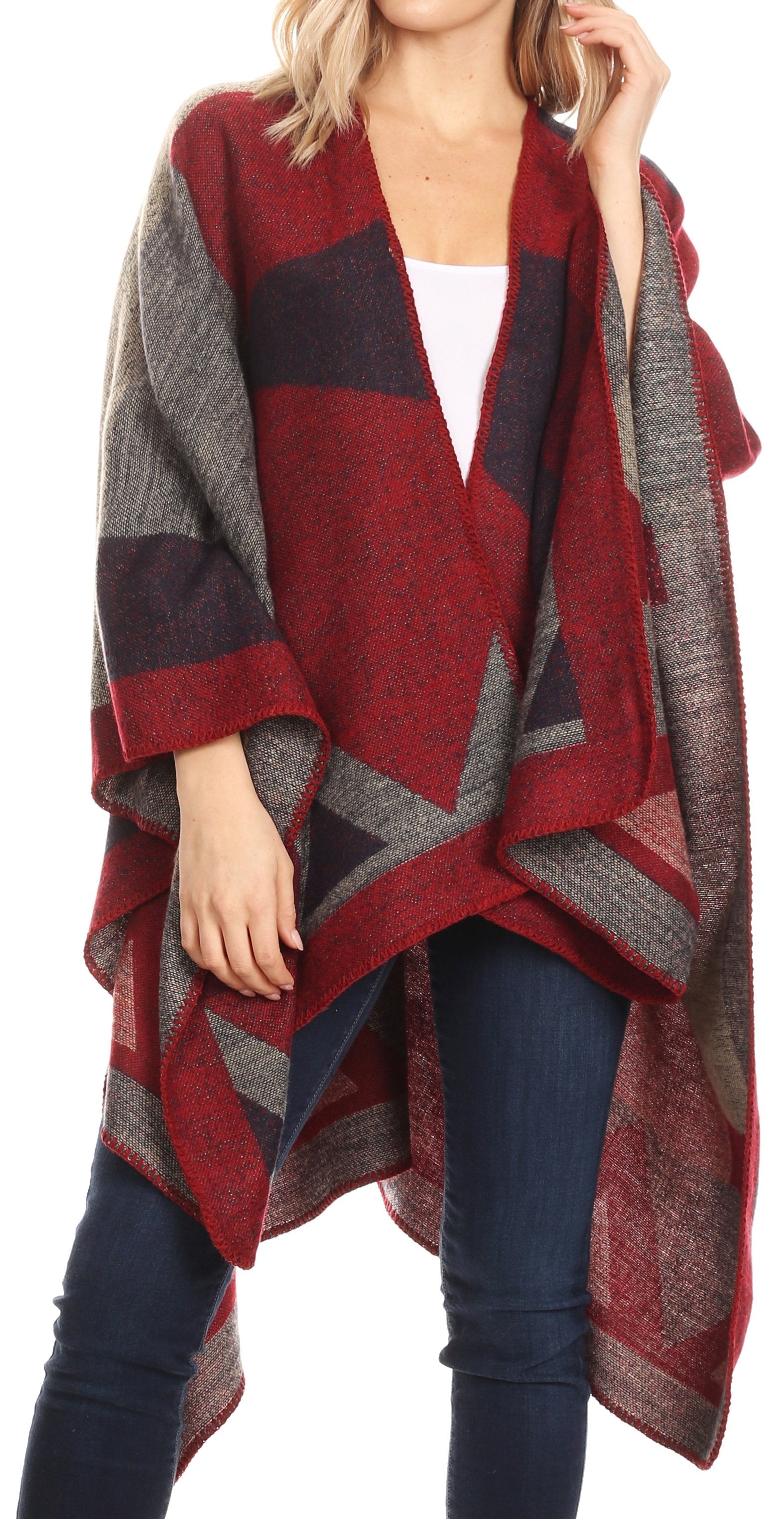 Poncho chal grande reversible para mujer Sakkas Mari, bufanda, capa, ruana y manta