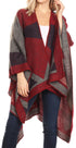 Poncho chal grande reversible para mujer Sakkas Mari, bufanda, capa, ruana y manta