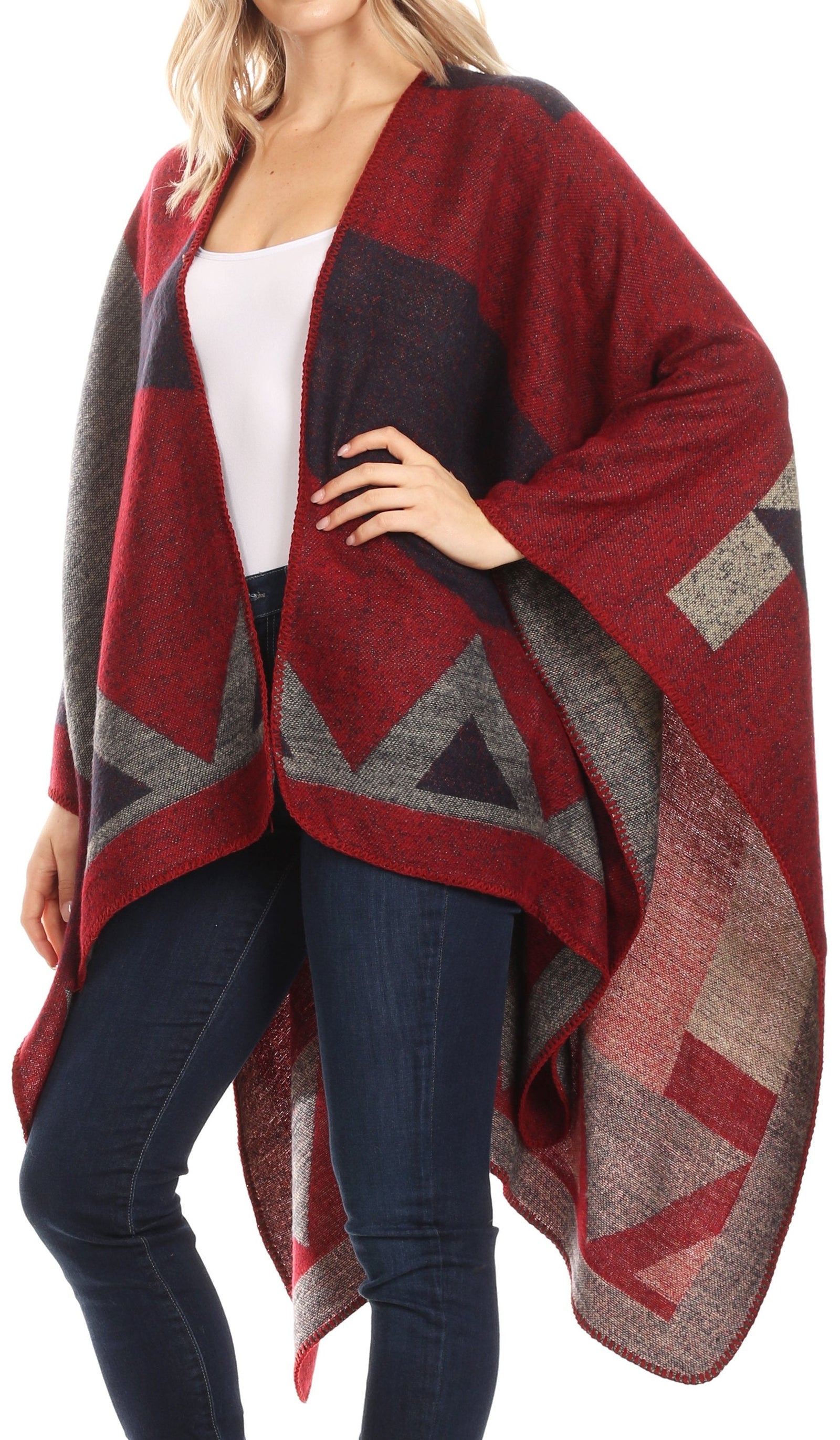 Poncho chal grande reversible para mujer Sakkas Mari, bufanda, capa, ruana y manta
