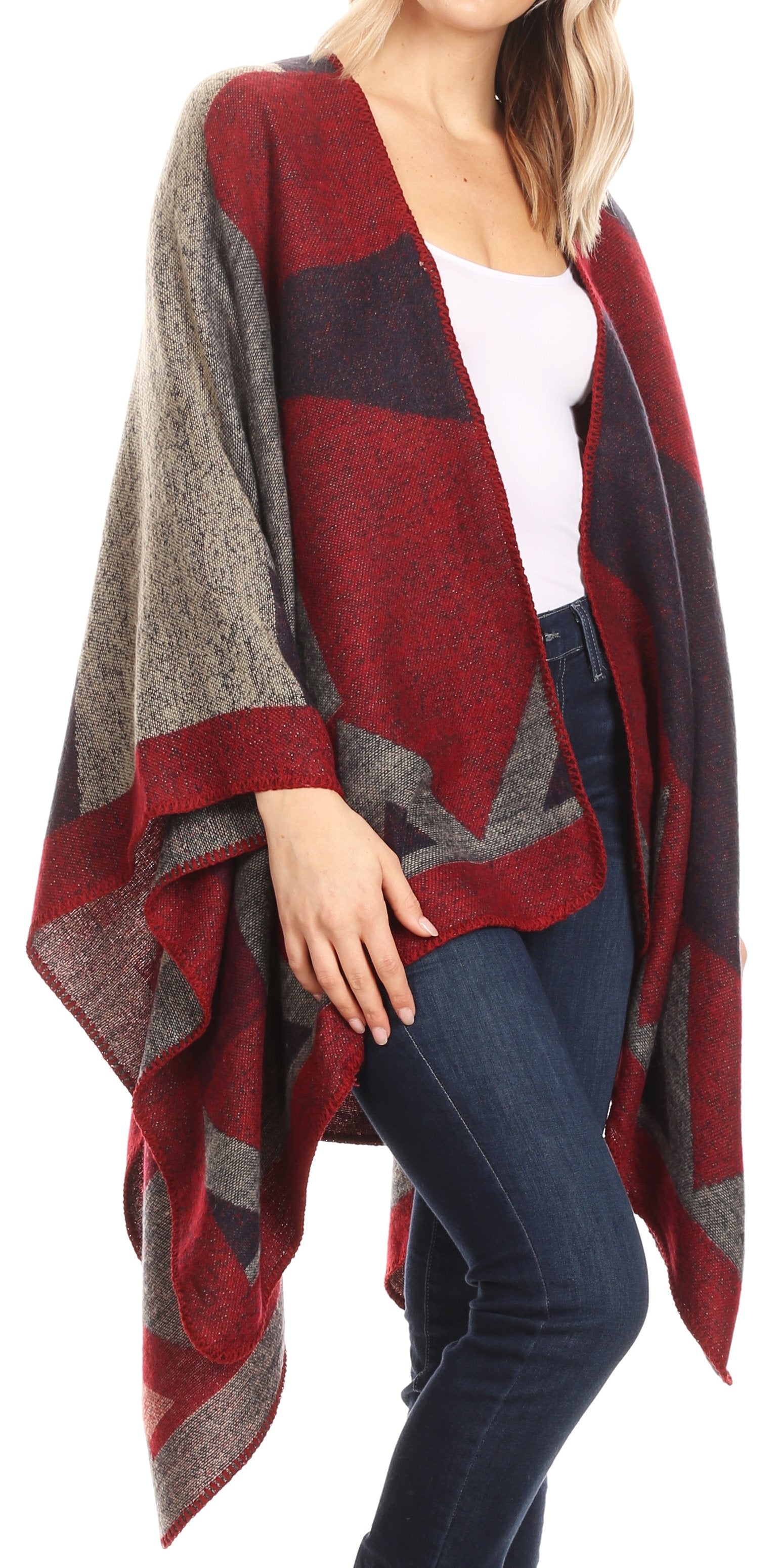Poncho chal grande reversible para mujer Sakkas Mari, bufanda, capa, ruana y manta