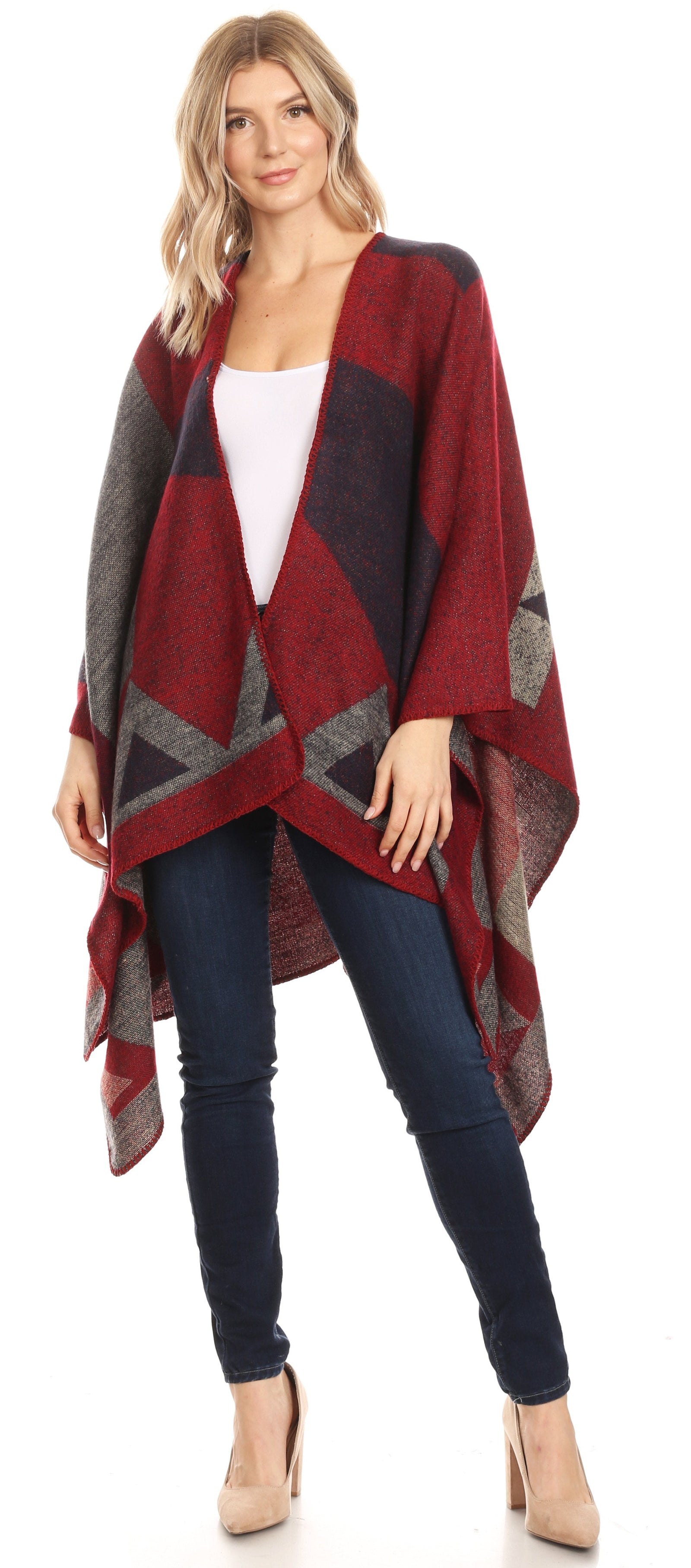 Poncho chal grande reversible para mujer Sakkas Mari, bufanda, capa, ruana y manta