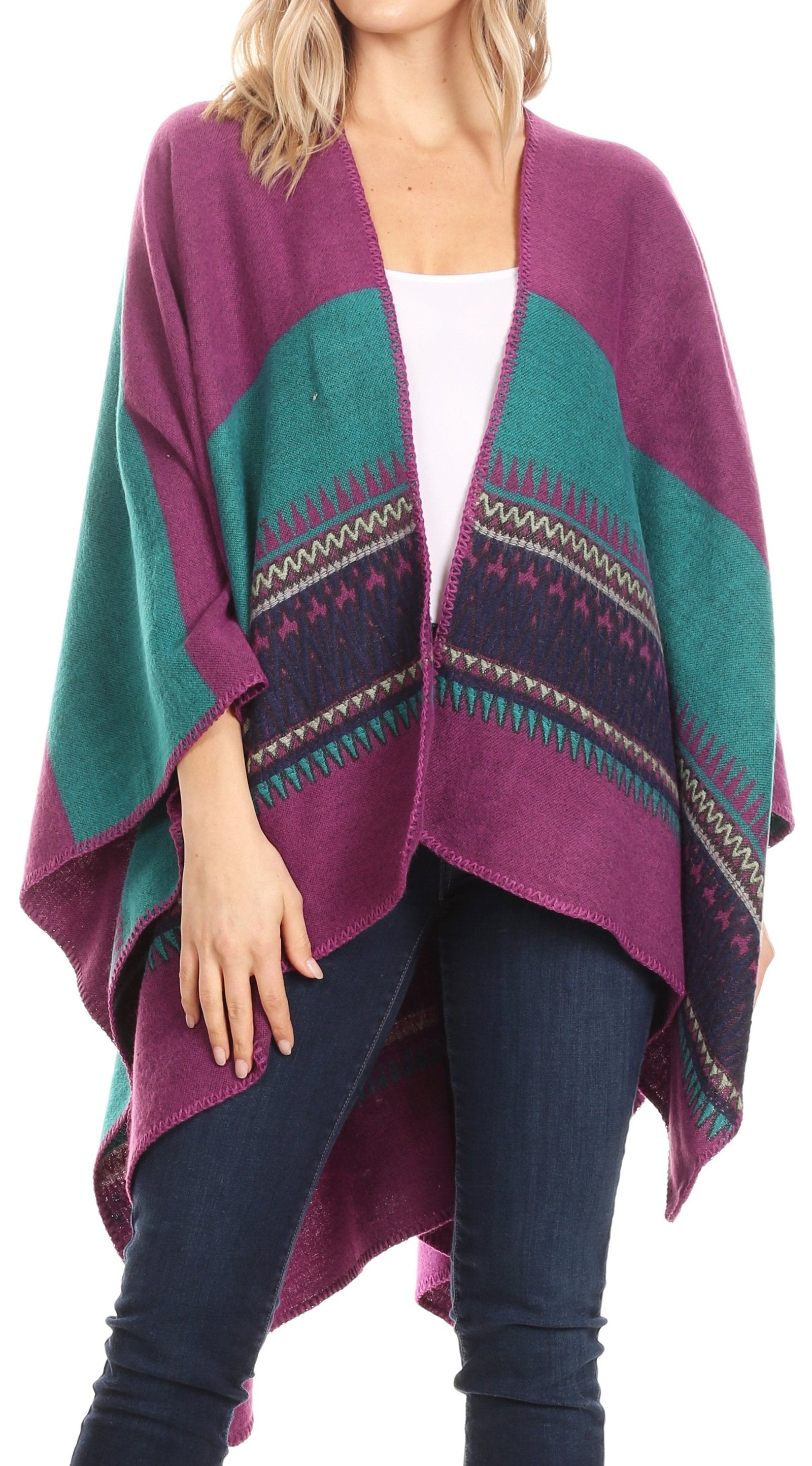 Poncho chal grande reversible para mujer Sakkas Mari, bufanda, capa, ruana y manta