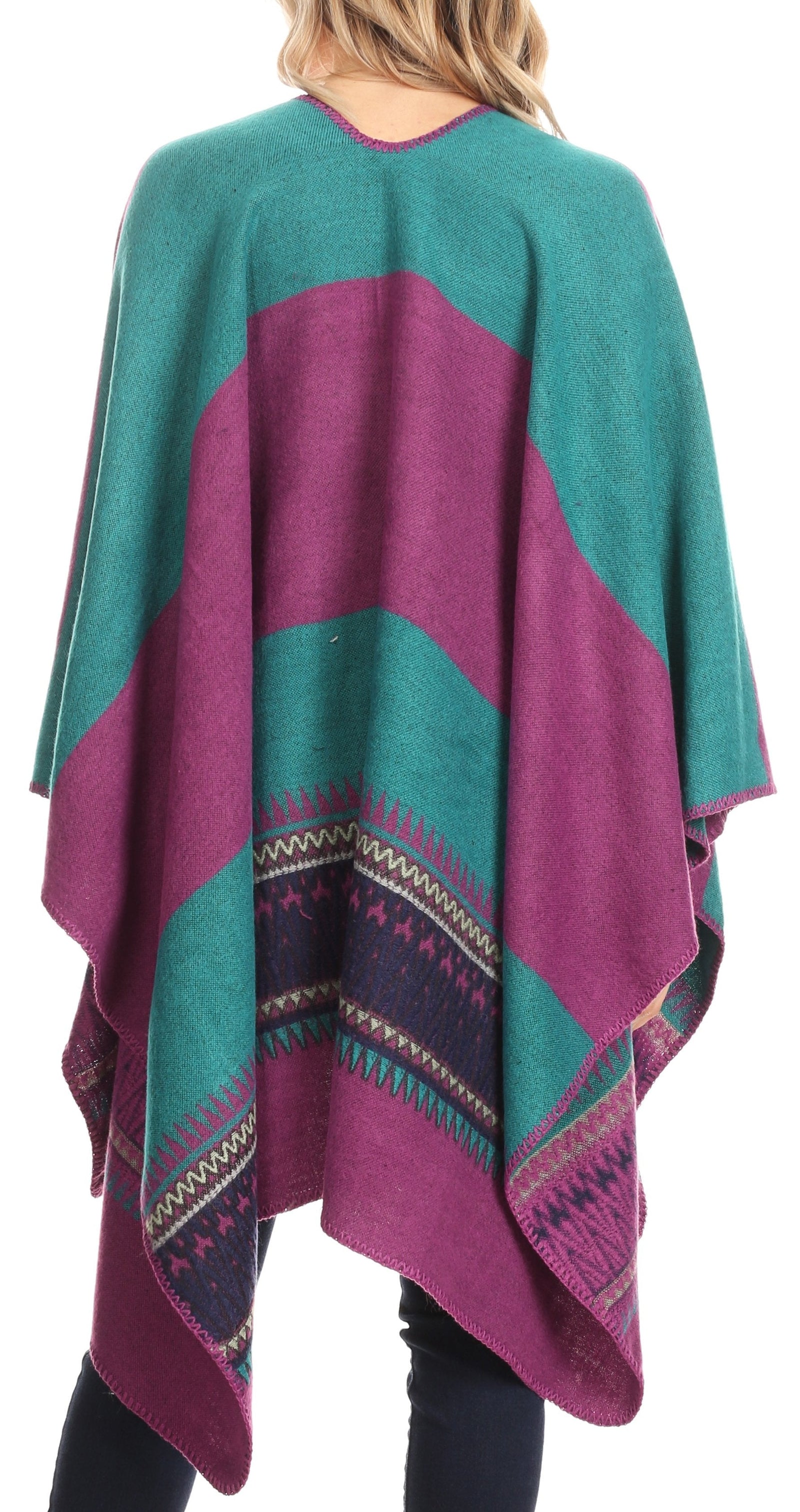 Poncho chal grande reversible para mujer Sakkas Mari, bufanda, capa, ruana y manta