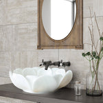 Lavabo de baño con forma de flor de mármol blanco de Carrara pulido (diámetro de 17" y alto de 6")