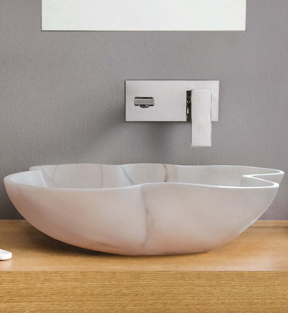 Natural Stone Carrara White Marble Above Counter Artistic Vessel Sink Polished (W)24.5