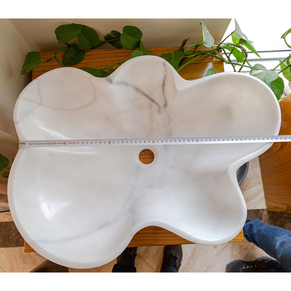 Natural Stone Carrara White Marble Above Counter Artistic Vessel Sink Polished (W)24.5