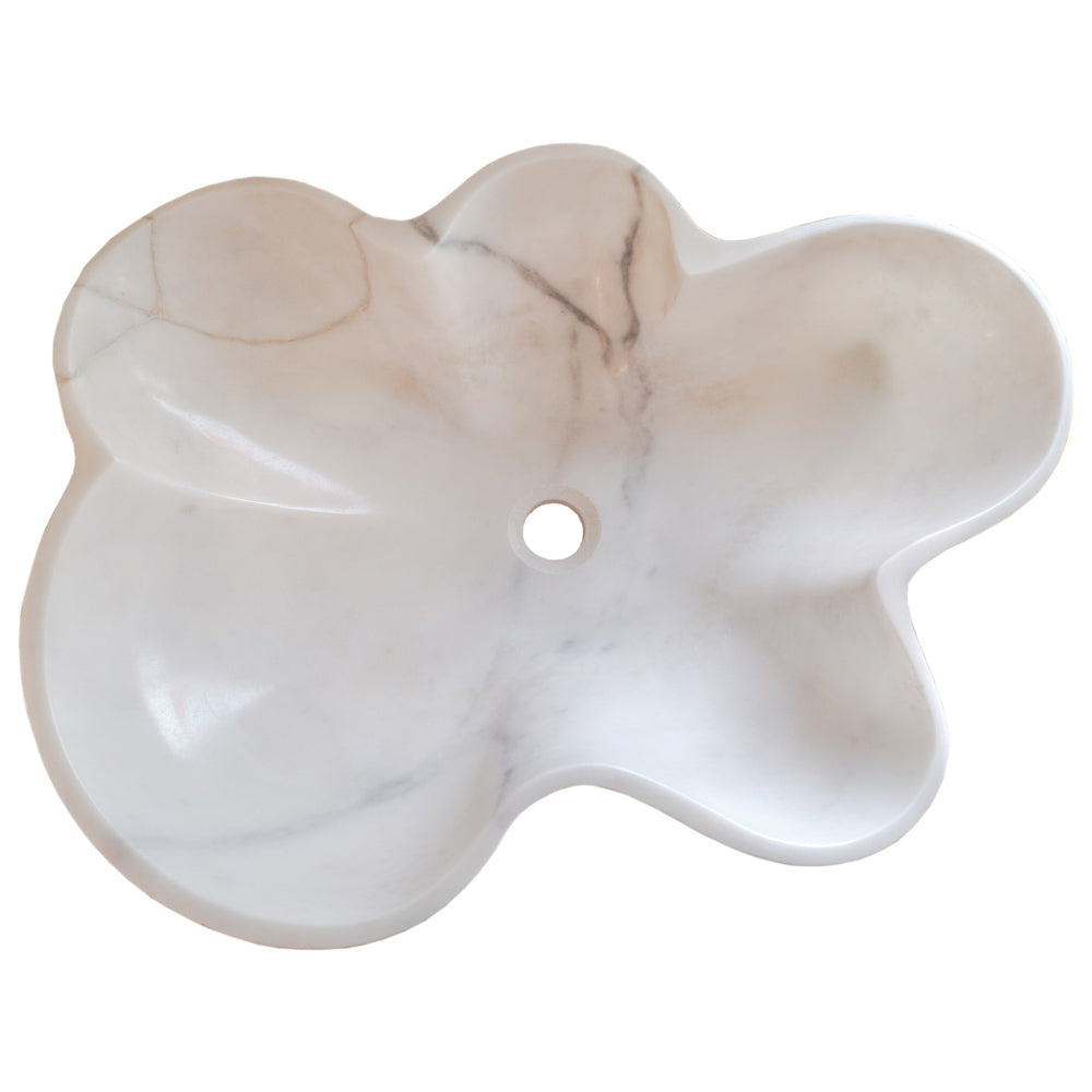 Natural Stone Carrara White Marble Above Counter Artistic Vessel Sink Polished (W)24.5