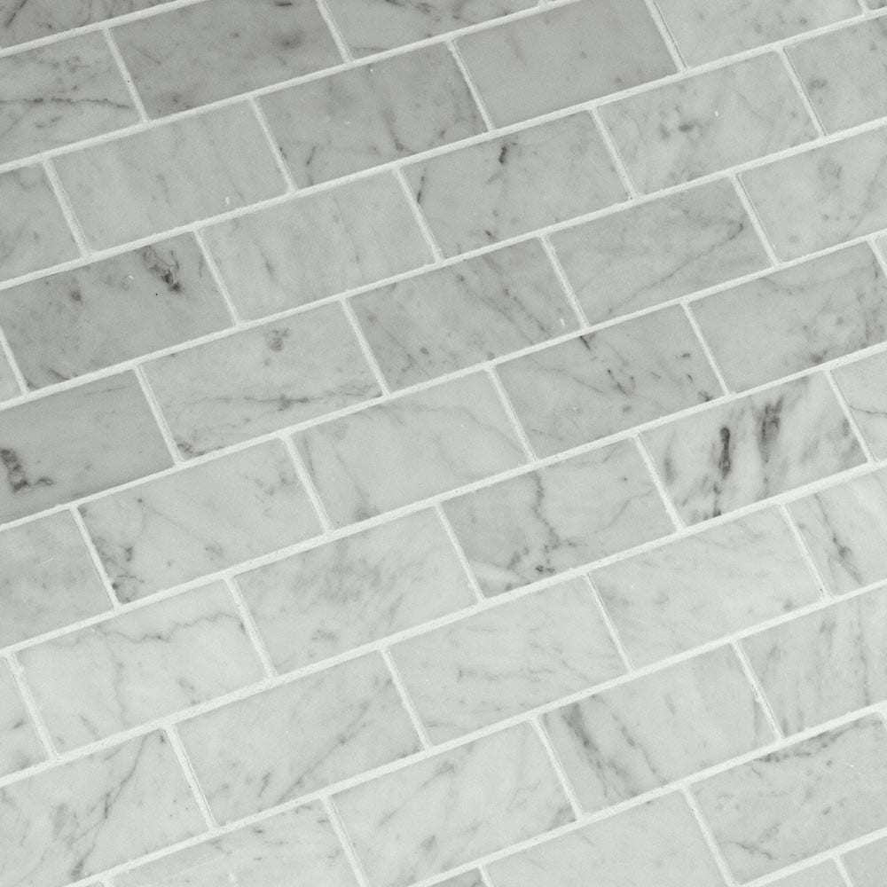 Azulejo de mosaico para piso y pared de mármol pulido blanco Carrara de 30 x 30 cm, montado en malla, de 5 x 10 cm - Colección MSI