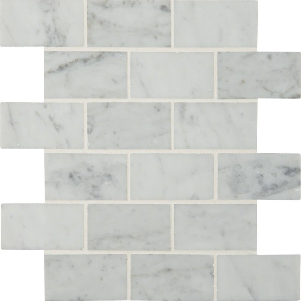 Azulejo de mosaico para piso y pared de mármol pulido blanco Carrara de 30 x 30 cm, montado en malla, de 5 x 10 cm - Colección MSI