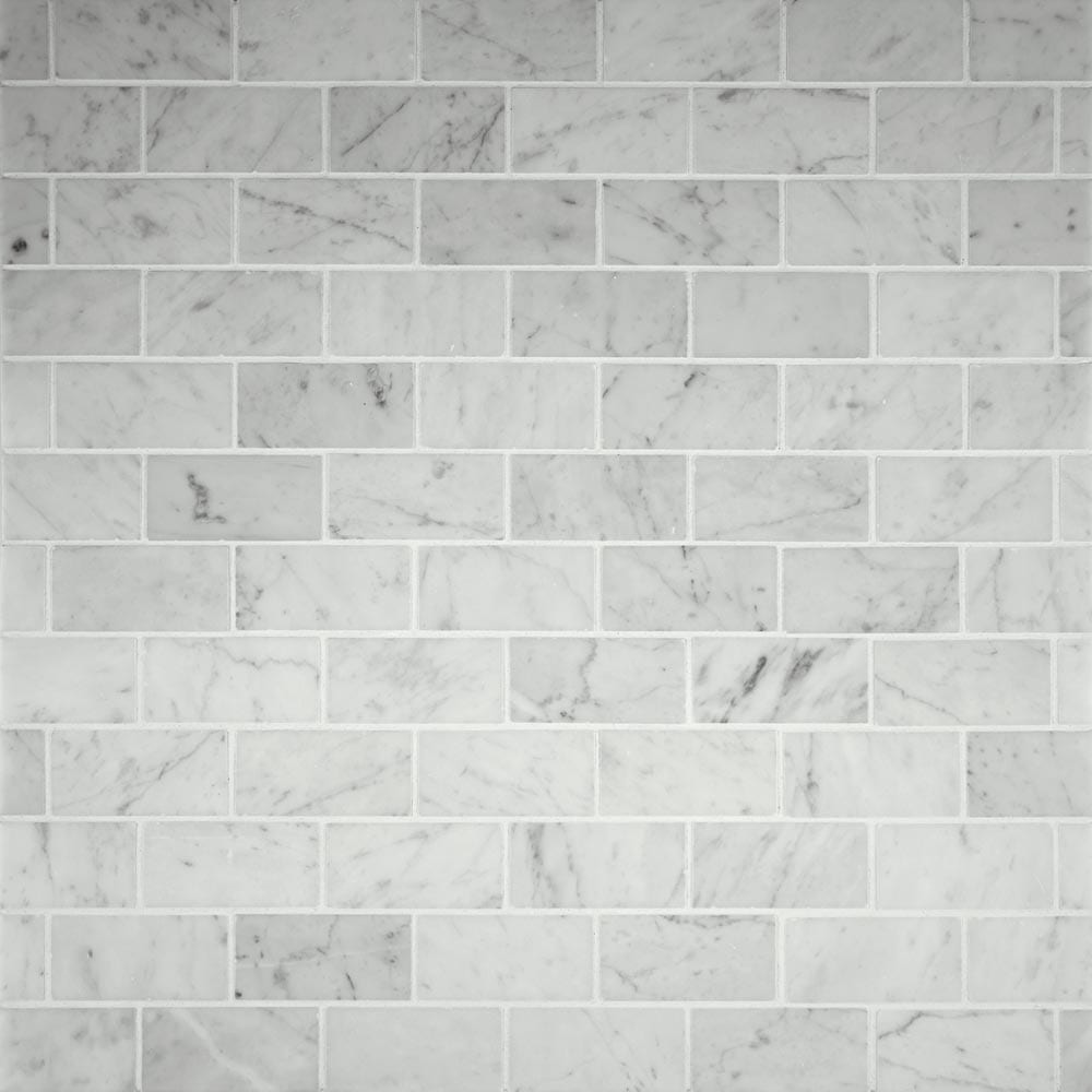 Azulejo de mosaico para piso y pared de mármol pulido blanco Carrara de 30 x 30 cm, montado en malla, de 5 x 10 cm - Colección MSI