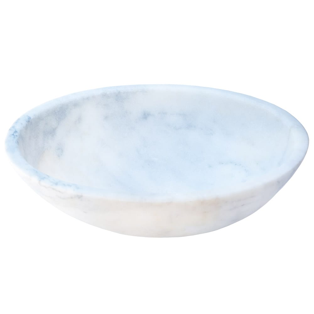 Lavabo ovalado de piedra natural de mármol blanco de Carrara sobre tocador de baño