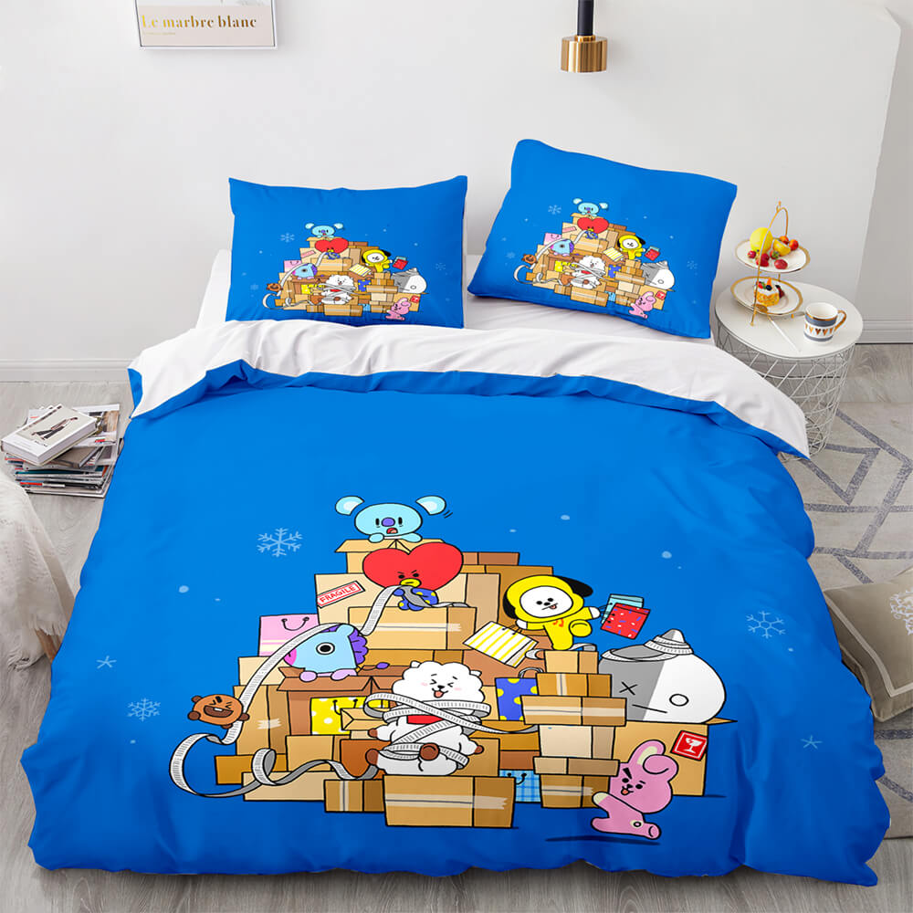 Cartoon BT21 BTS Bedding Set Quilt Duvet Cover Bedding Sets